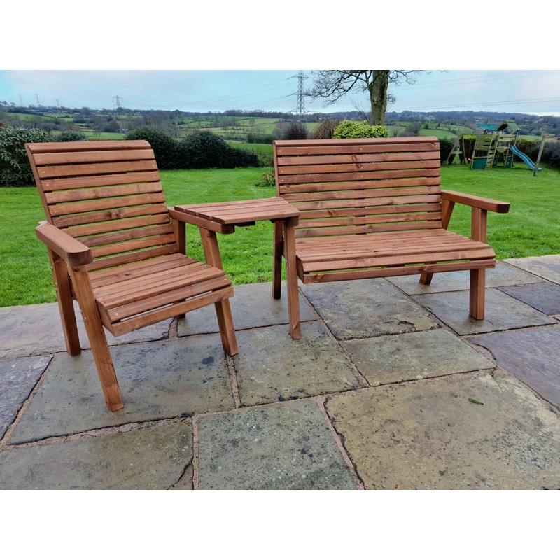 Swedish Redwood Angled Garden Tete a Tete by Churnet Valley - 3 Seats - Image 2