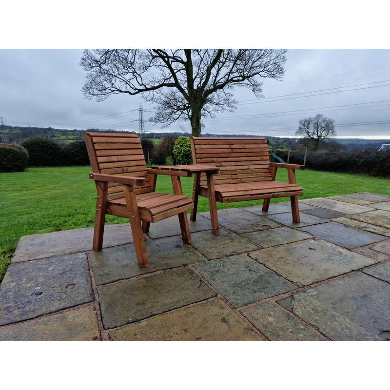 Swedish Redwood Angled Garden Tete a Tete by Churnet Valley - 3 Seats - Image 9