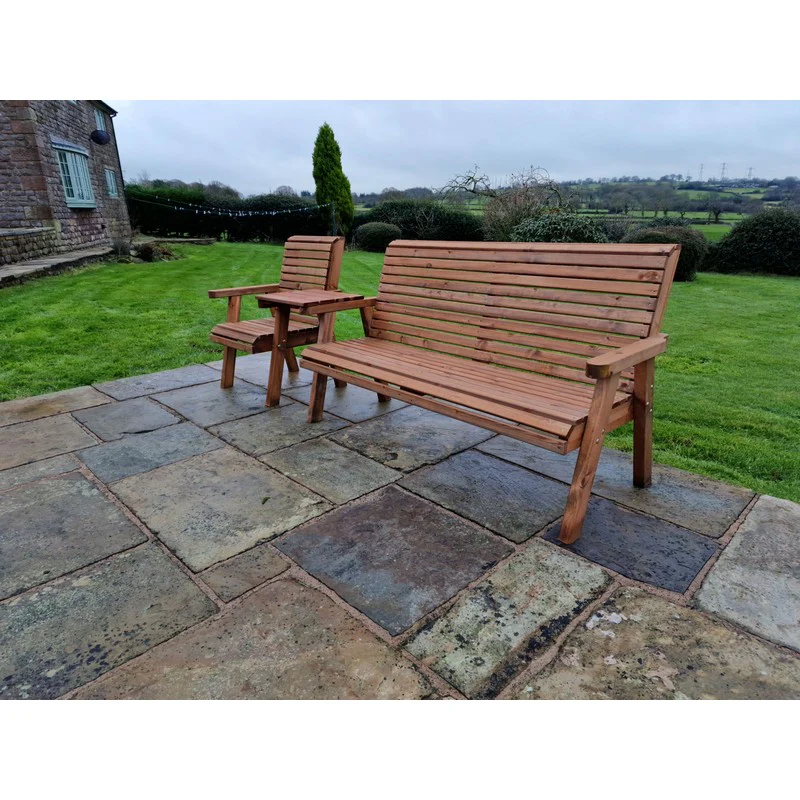 Swedish Redwood Straight Garden Tete a Tete by Churnet Valley - 4 Seat - Image 2