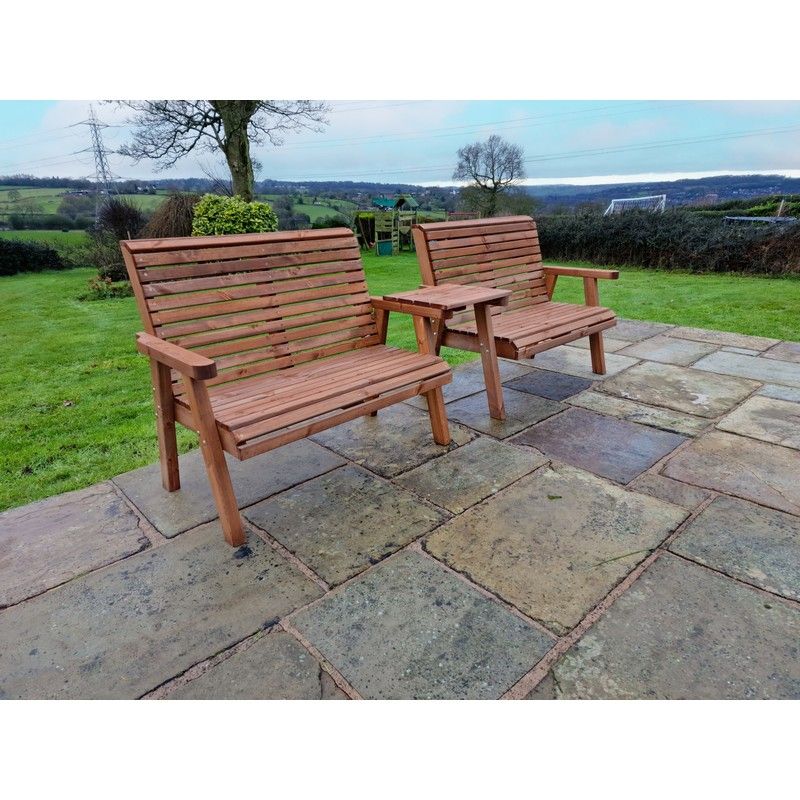 Swedish Redwood Straight Garden Tete a Tete by Churnet Valley - 4 Seats - Image 2
