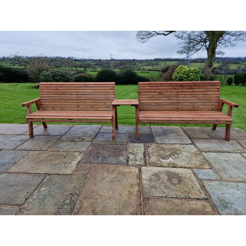 Swedish Redwood Straight Garden Tete a Tete by Churnet Valley - 6 Seats - Image 4
