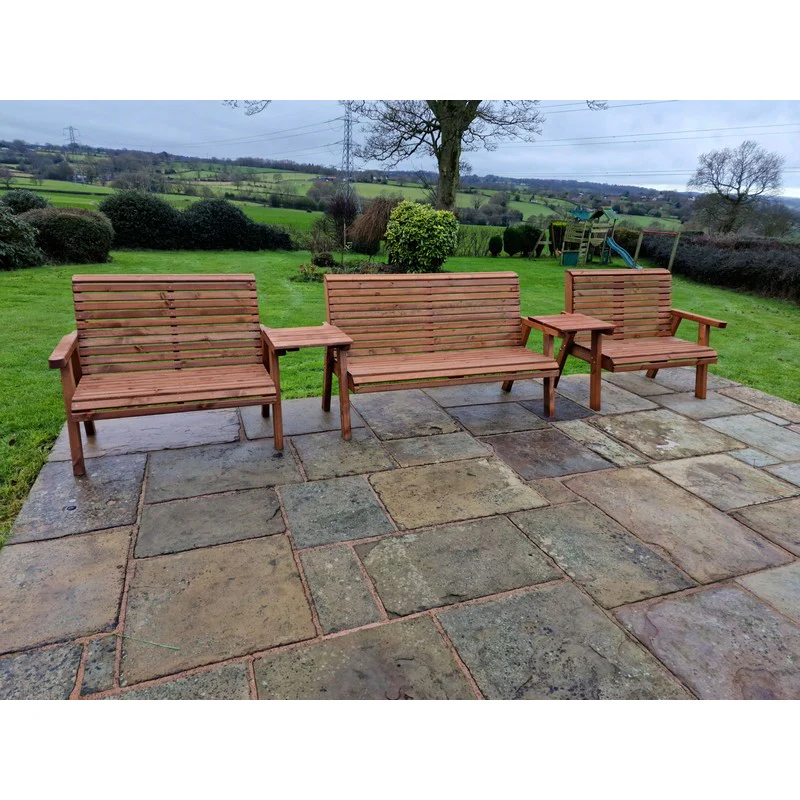 Swedish Redwood Straight Garden Tete a Tete by Churnet Valley - 7 Seats - Image 3