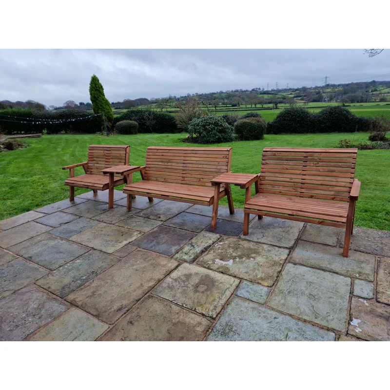 Swedish Redwood Straight Garden Tete a Tete by Churnet Valley - 7 Seats - Image 8