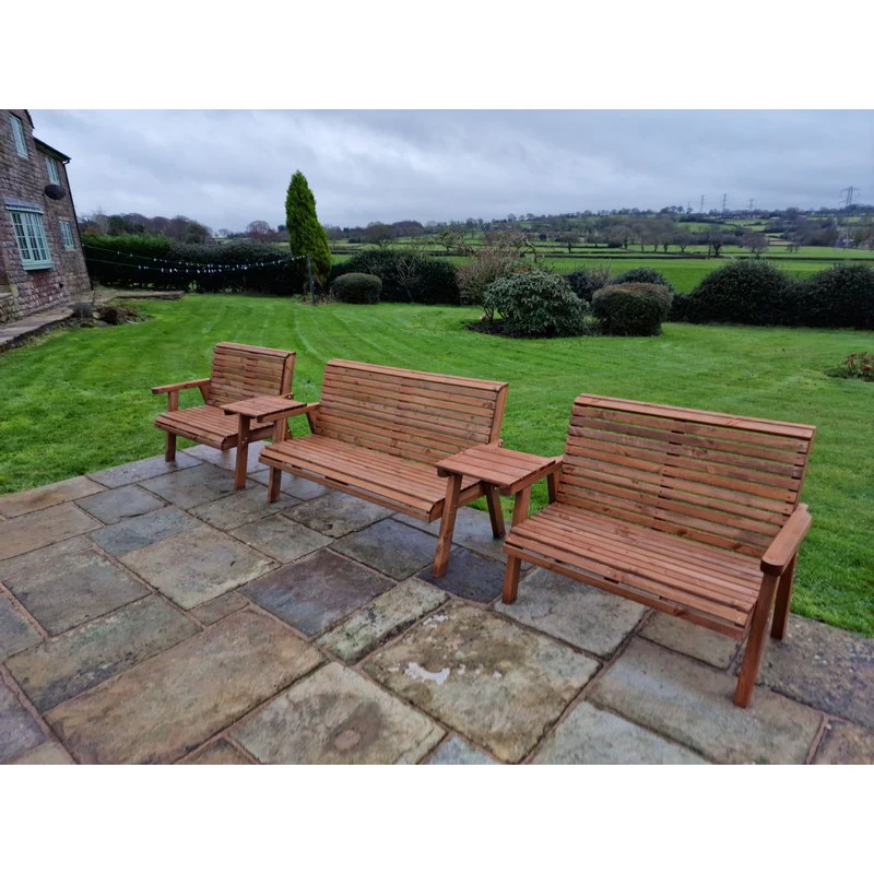 Swedish Redwood Straight Garden Tete a Tete by Churnet Valley - 7 Seats - Image 9