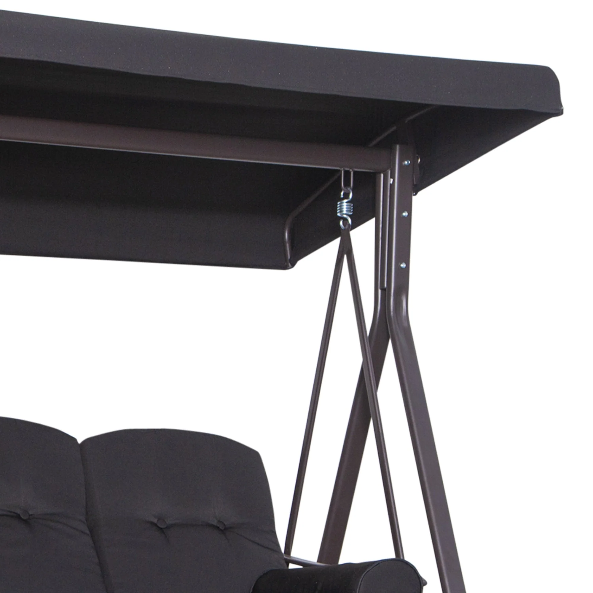 Swing Chair Hammock Chair 3 Seater Canopy Cushion Shelter Outdoor Bench Black - Image 7