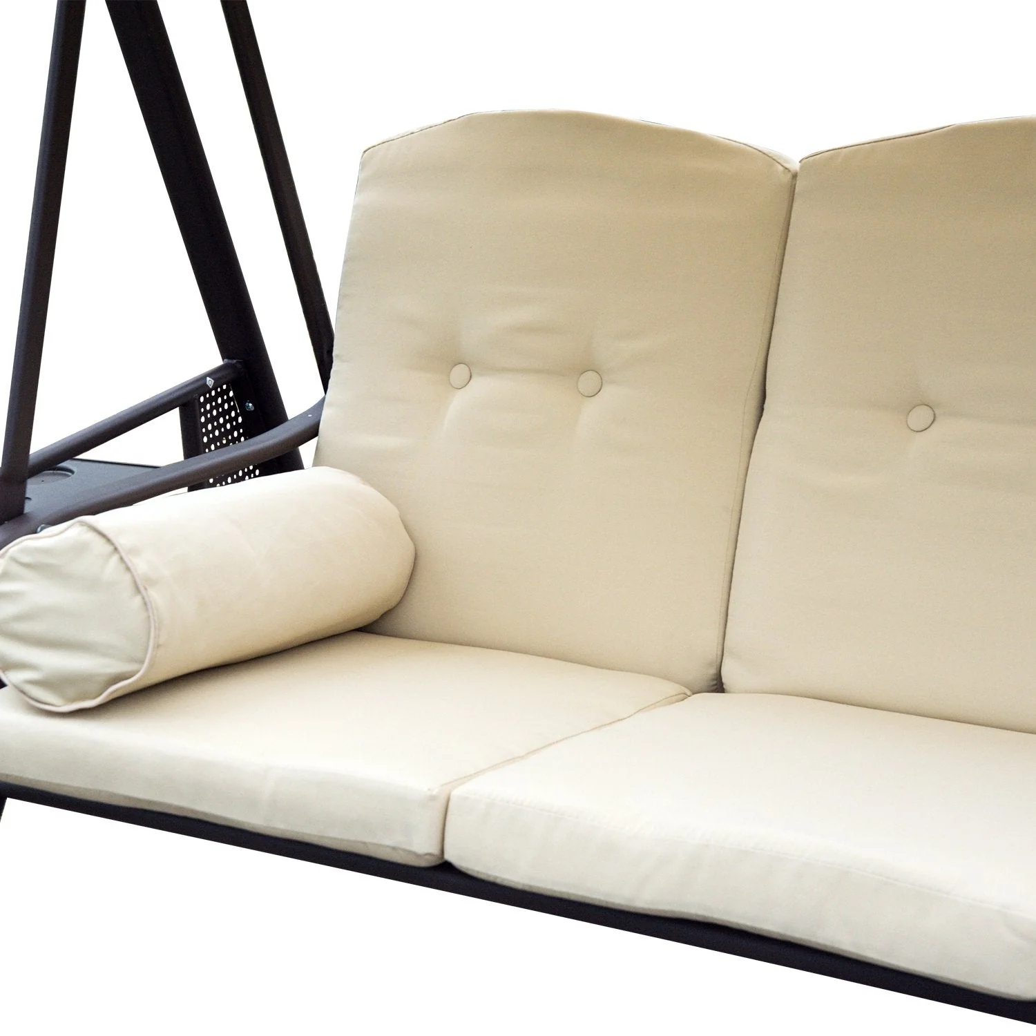Swing Chair Hammock Chair 3 Seater Canopy Cushion Shelter Outdoor Bench Steel Beige - Image 9