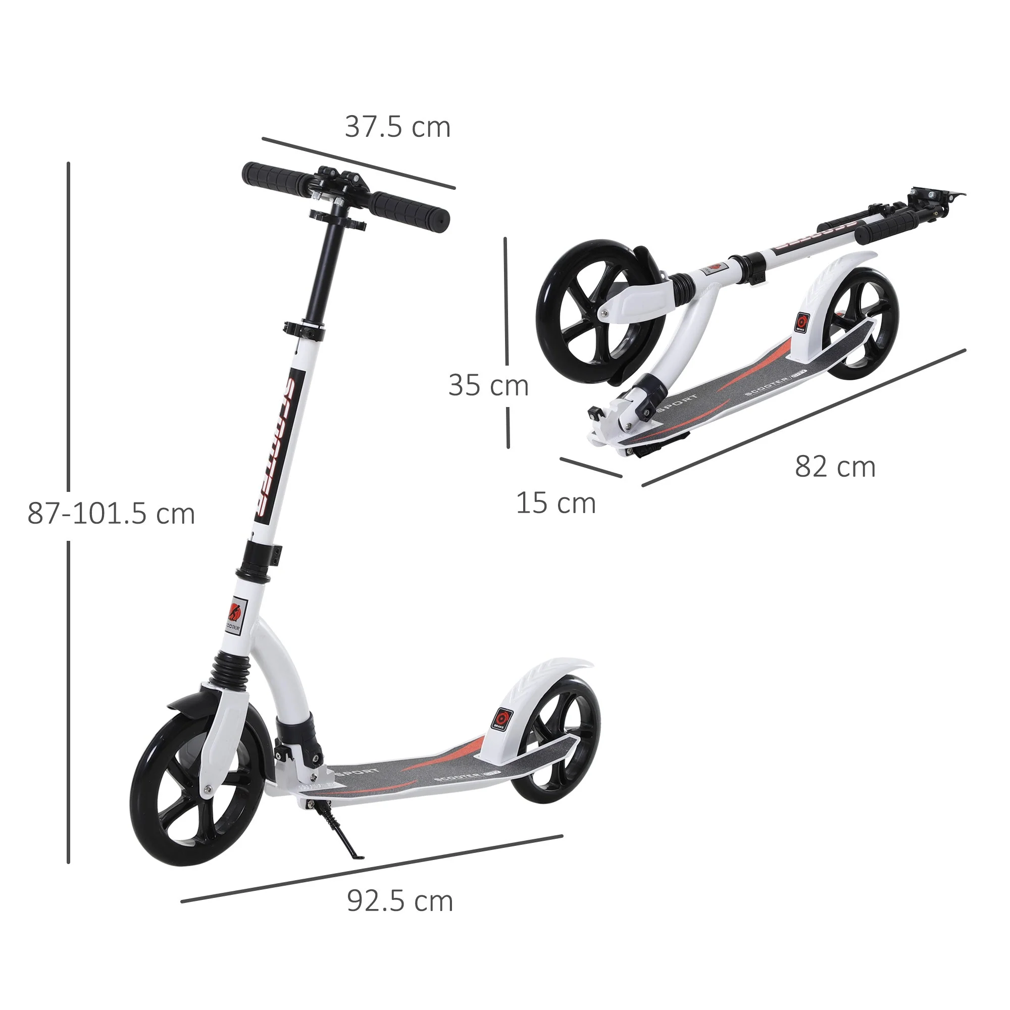 Teen/Adults Aluminium Folding Kick Scooter w/ Shock Mitigation System White - Image 3