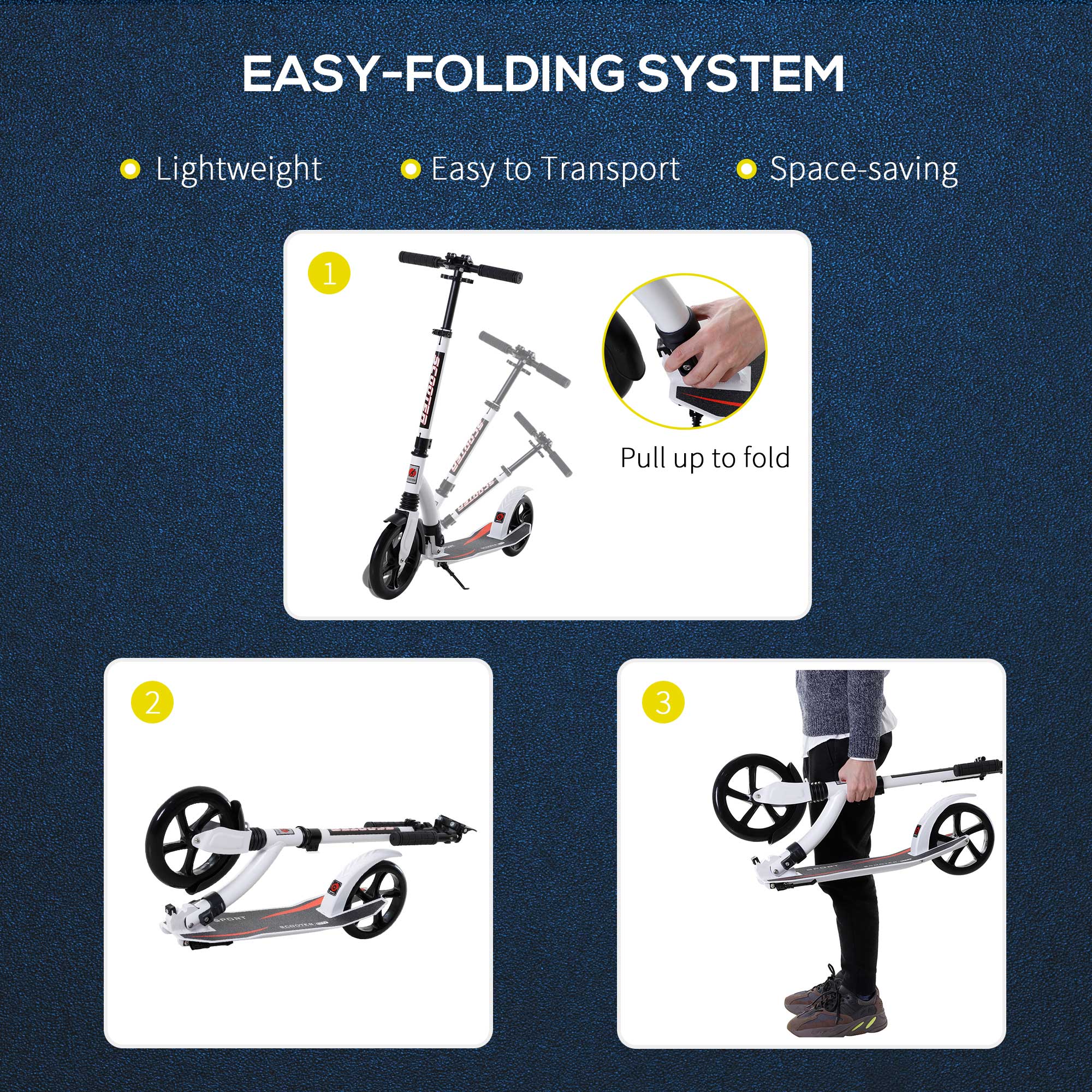 Teen/Adults Aluminium Folding Kick Scooter w/ Shock Mitigation System White - Image 4