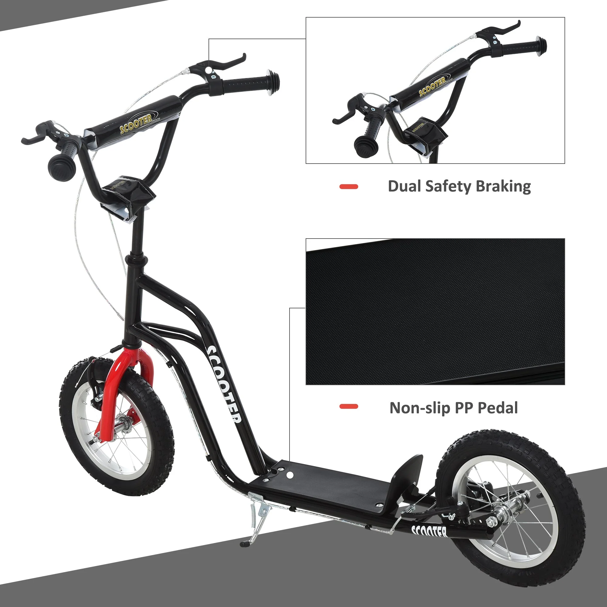 Teen Kids Stunt Scooter Children Kick Scooter Adjustable Handlebar 2 Brakes Ride On 12 Inch Rubber Tyres Black - Image 4