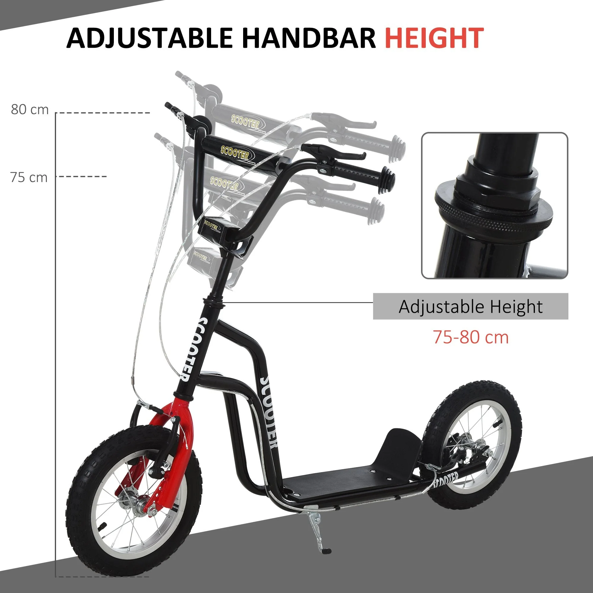 Teen Kids Stunt Scooter Children Kick Scooter Adjustable Handlebar 2 Brakes Ride On 12 Inch Rubber Tyres Black - Image 5