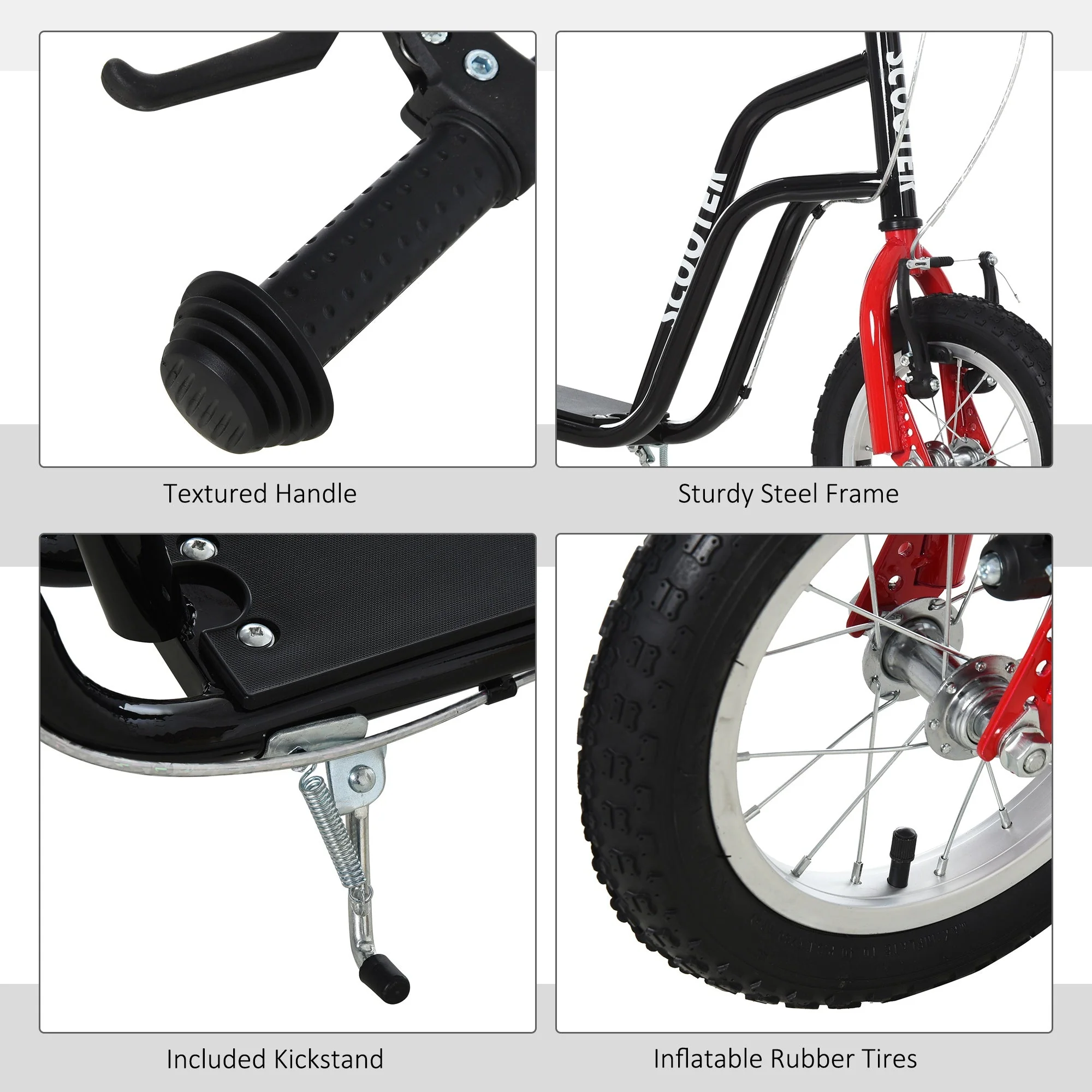 Teen Kids Stunt Scooter Children Kick Scooter Adjustable Handlebar 2 Brakes Ride On 12 Inch Rubber Tyres Black - Image 7