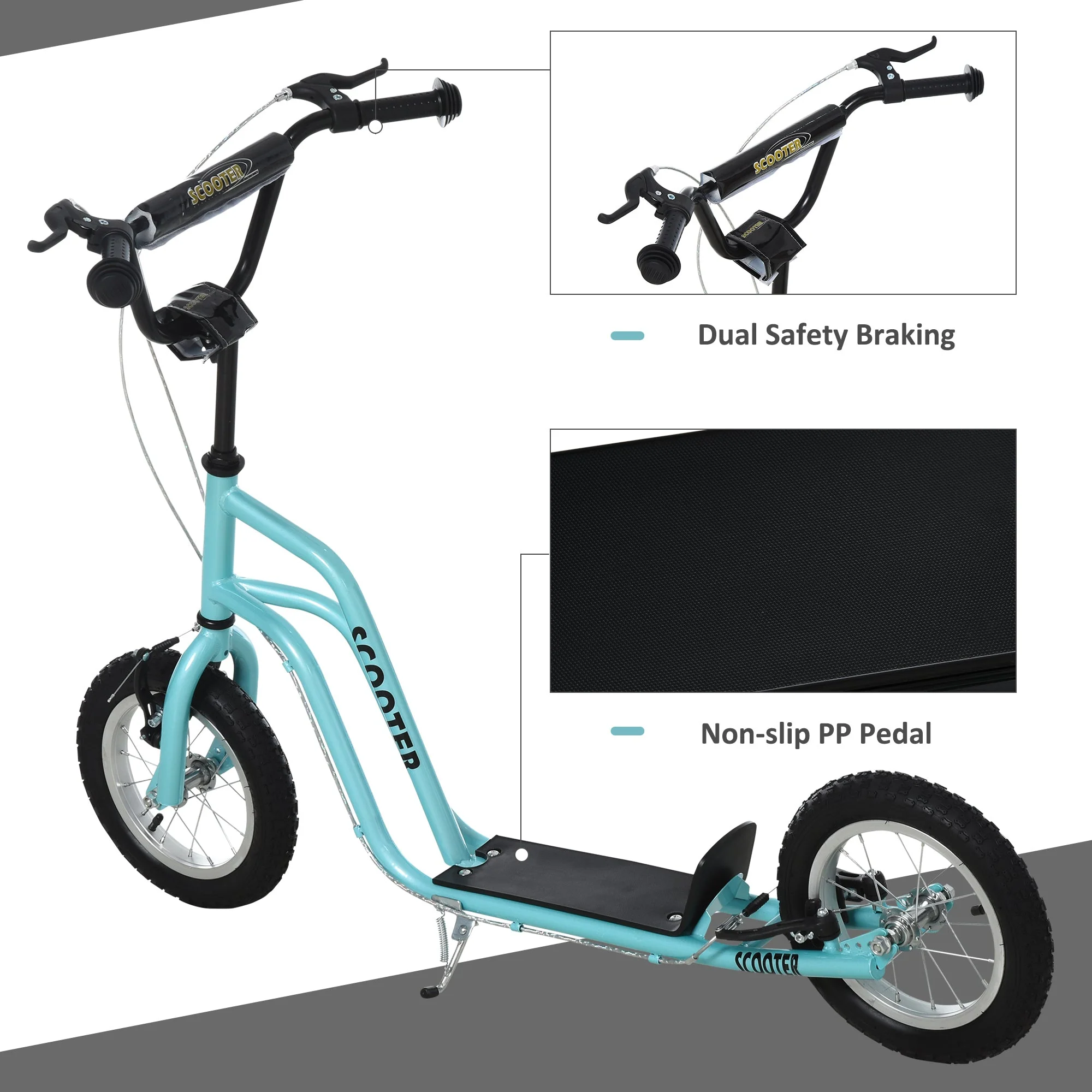 Teen Kids Stunt Scooter Children Kick Scooter Adjustable Handlebar 2 Brakes Ride On 12 Inch Rubber Tyres Blue - Image 4