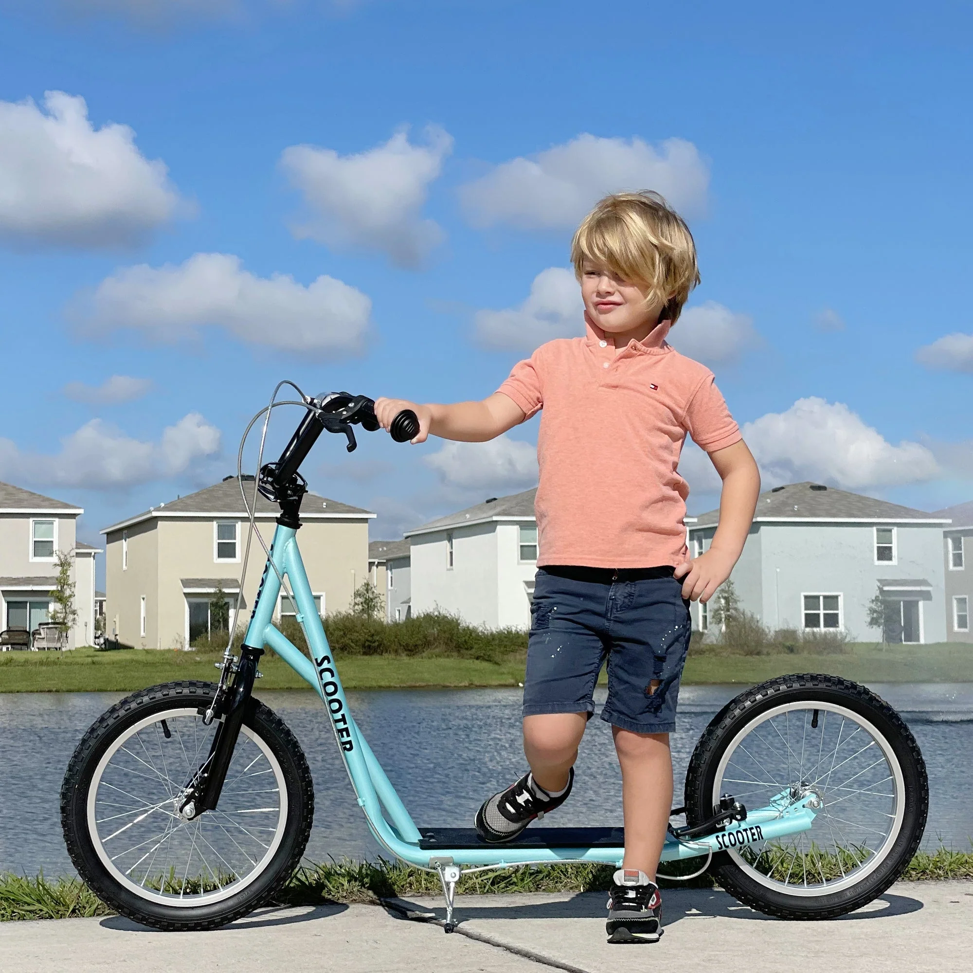 Teen Kids Stunt Scooter Children Kick Scooter Adjustable Handlebar 2 Brakes Ride On 16 Inch Rubber Tyres Blue - Image 2