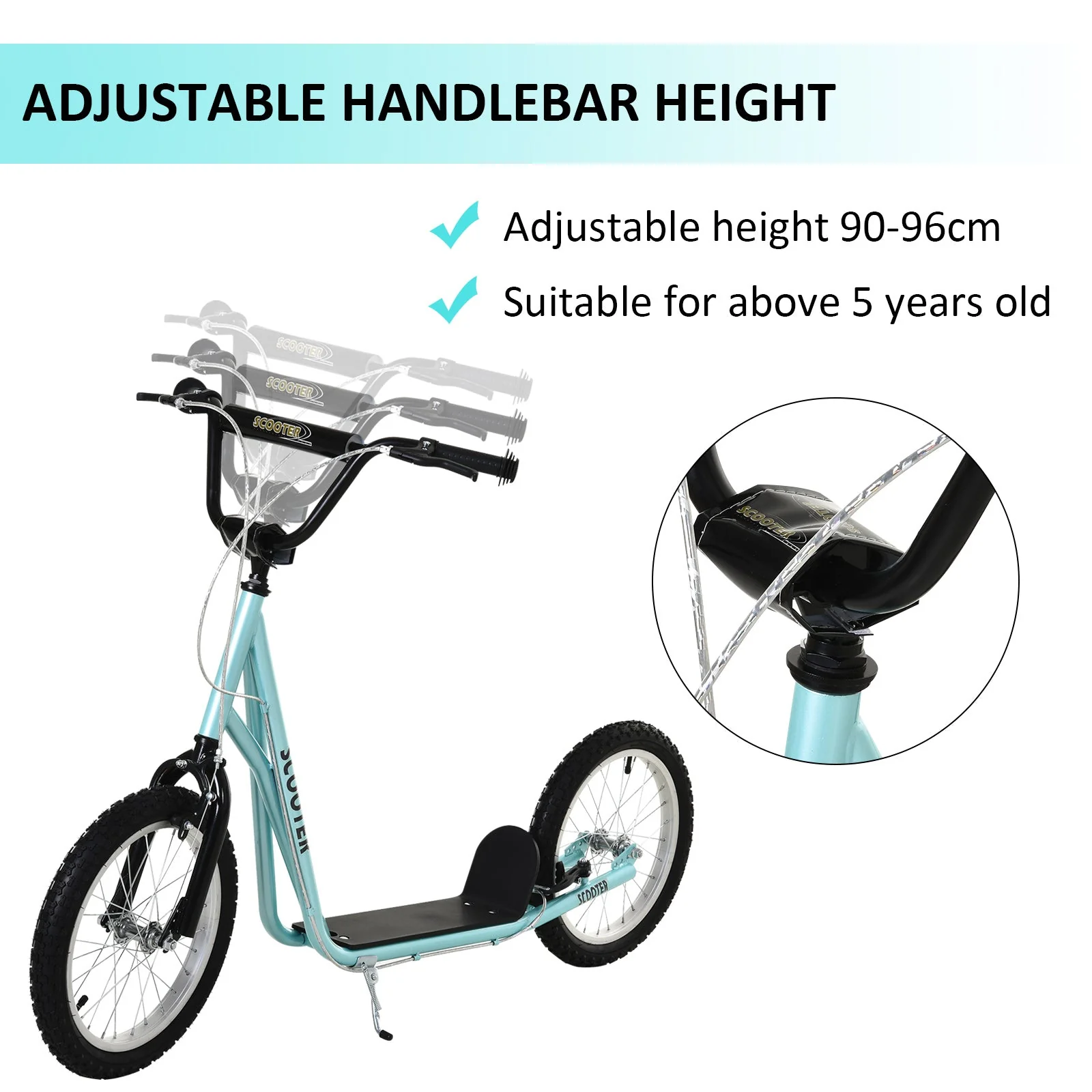 Teen Kids Stunt Scooter Children Kick Scooter Adjustable Handlebar 2 Brakes Ride On 16 Inch Rubber Tyres Blue - Image 4