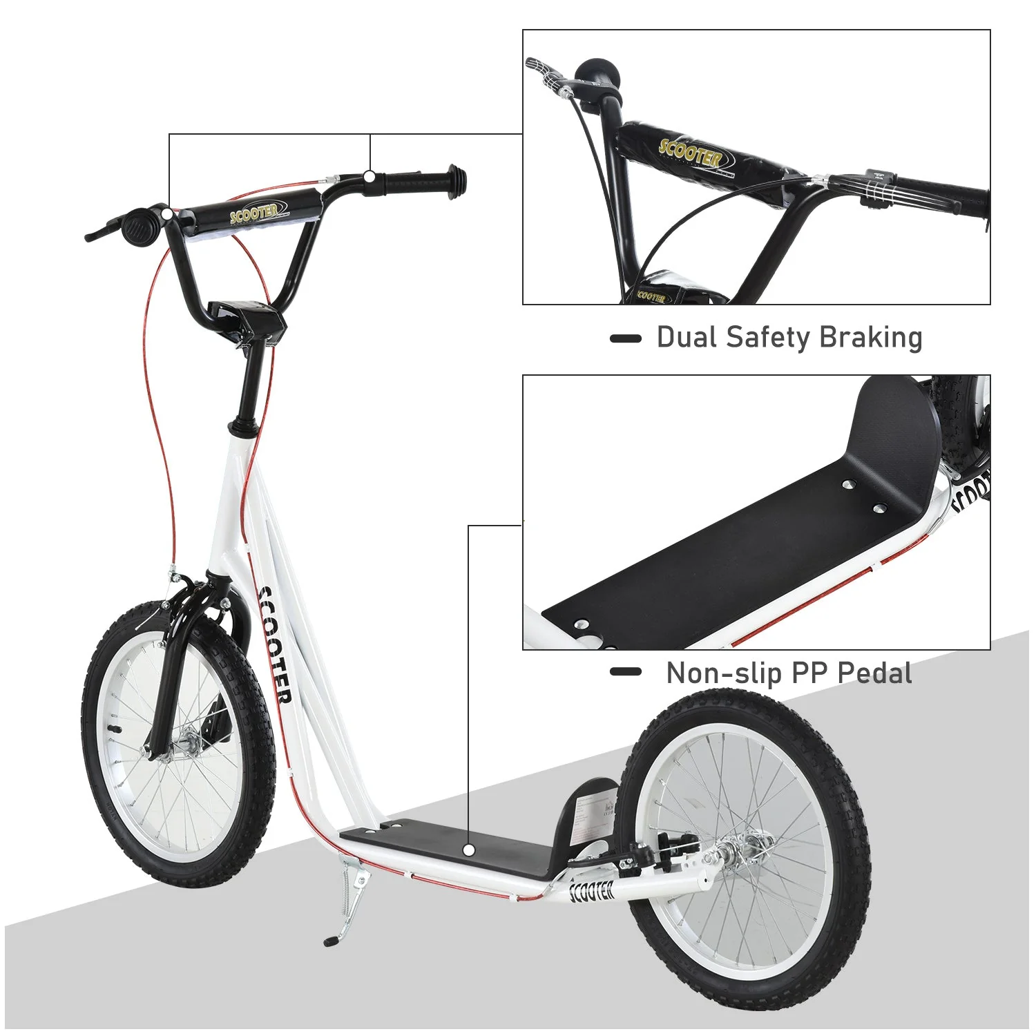 Teen Kids Stunt Scooter Children Kick Scooter Adjustable Handlebar 2 Brakes Ride On 16 Inch Rubber Tyres White - Image 4
