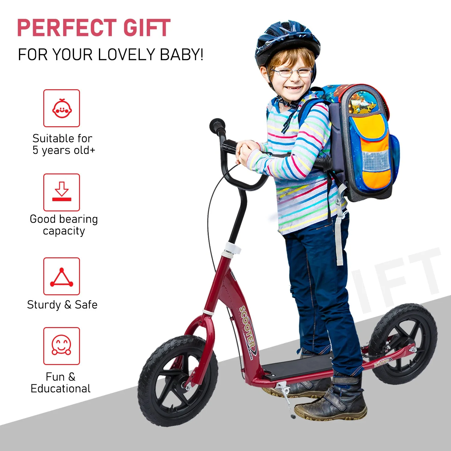 Teen Push Scooter Kids Children Stunt Scooter w/ 12" EVA Tyres - Image 4