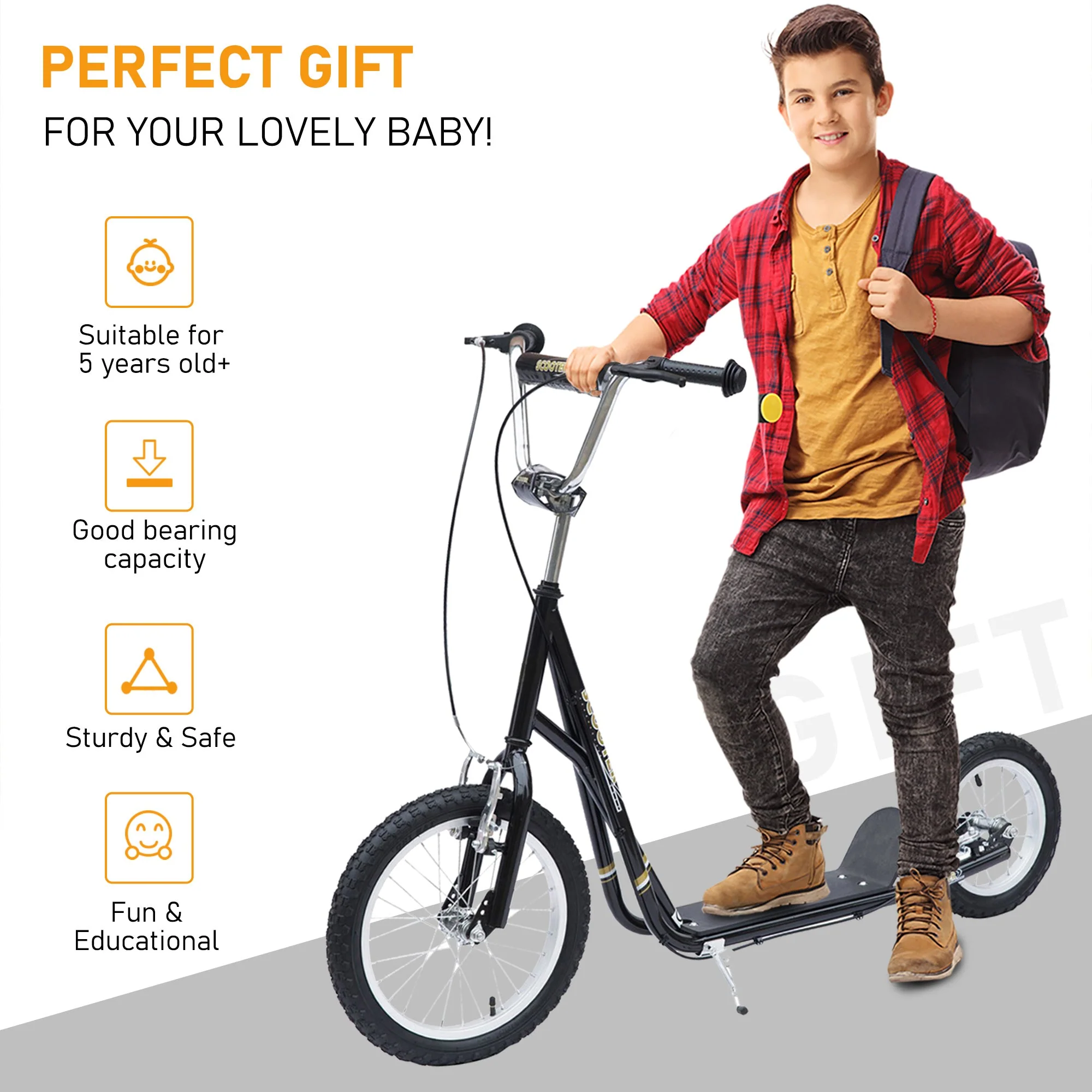 Teen Stunt Scooter Push Kick Scooters for Kids with Rubber Wheels Adjustable Handlebar Front Rear Dual Brakes Kickstand - Image 6
