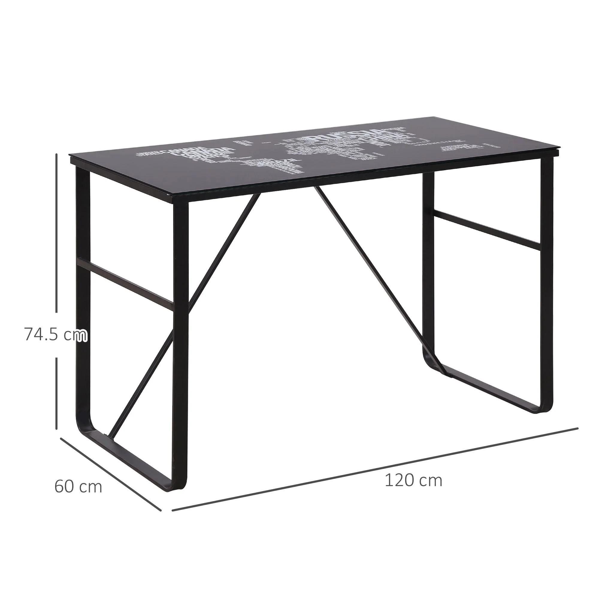 Tempered Glass Top Writing Desk With World Map Printing - Image 3