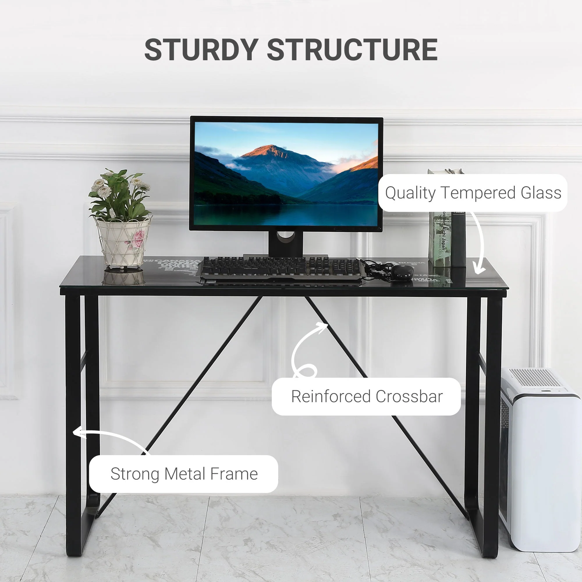 Tempered Glass Top Writing Desk With World Map Printing - Image 5