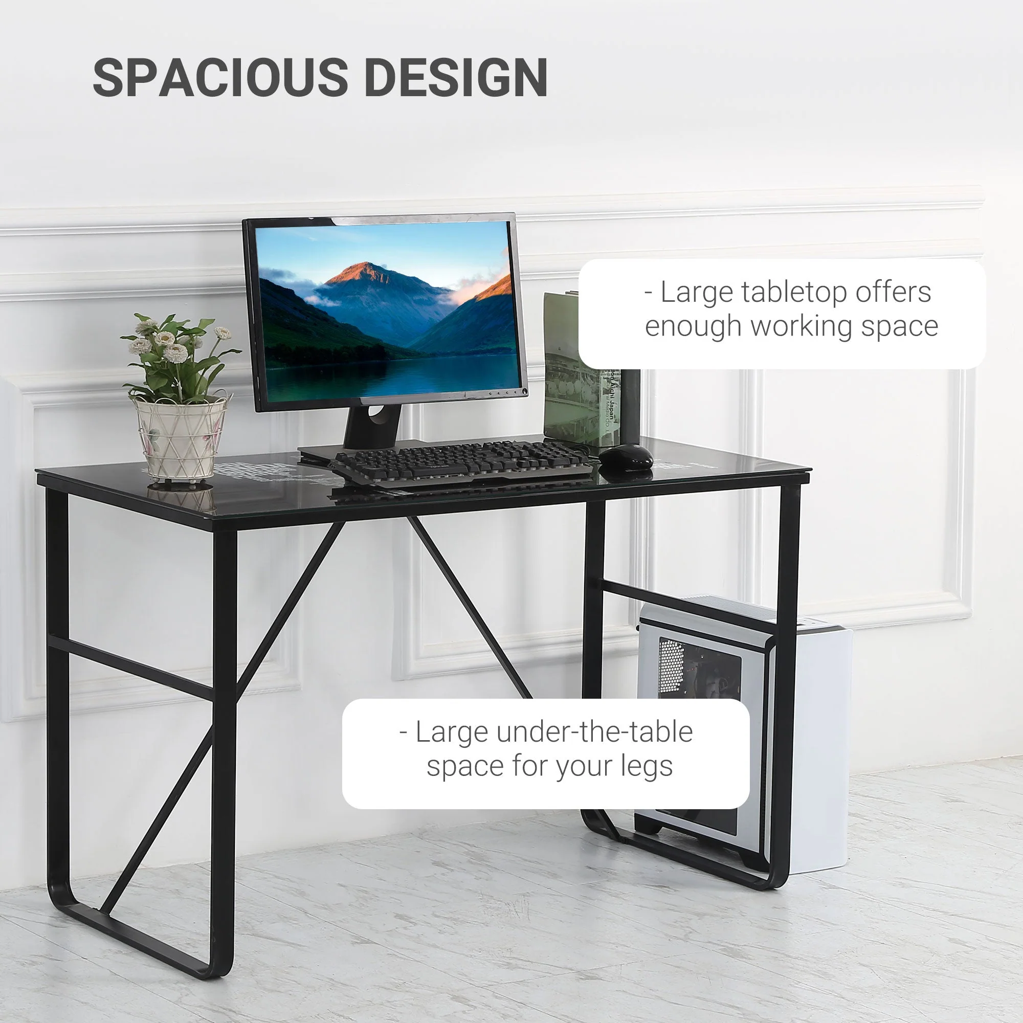 Tempered Glass Top Writing Desk With World Map Printing - Image 6
