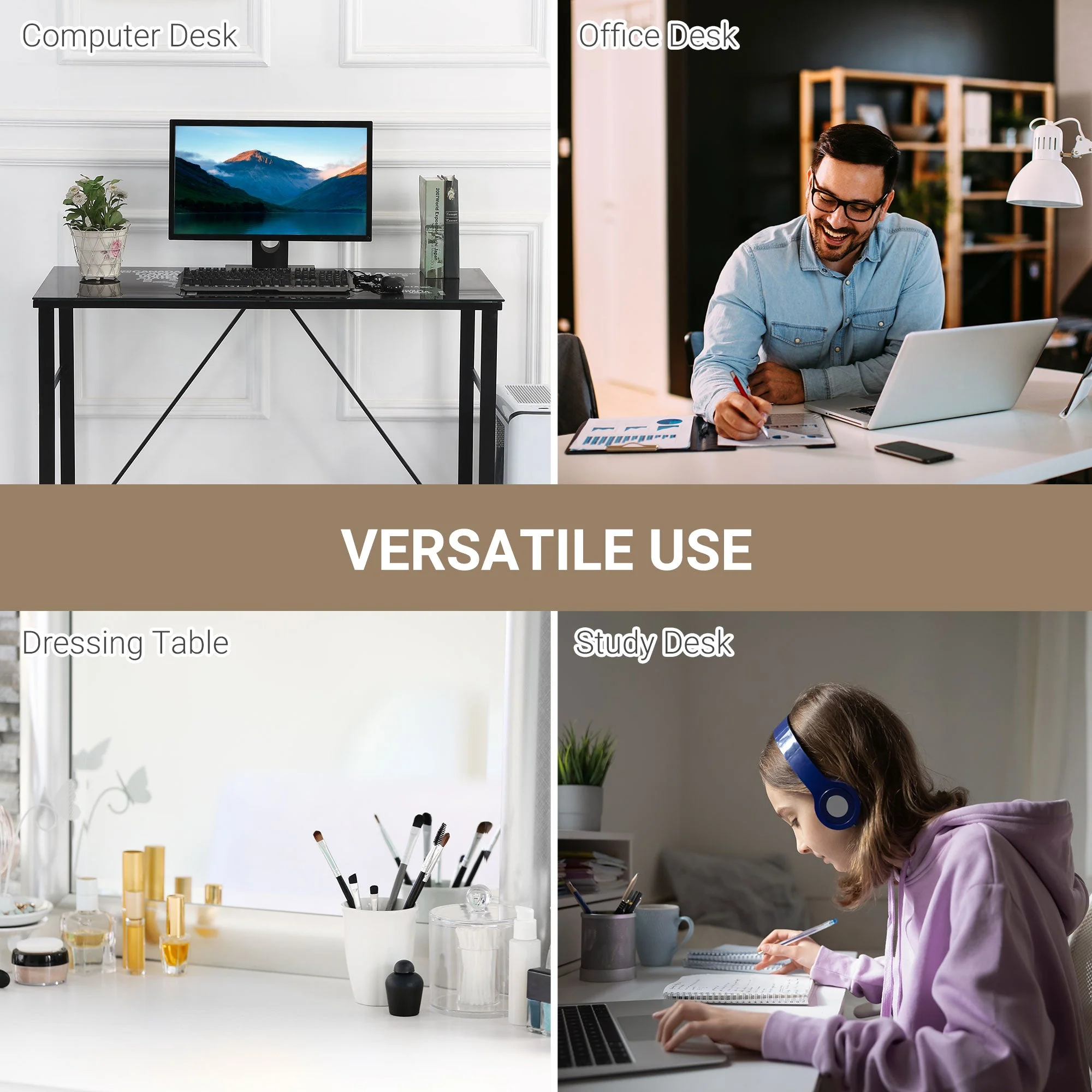Tempered Glass Top Writing Desk With World Map Printing - Image 7