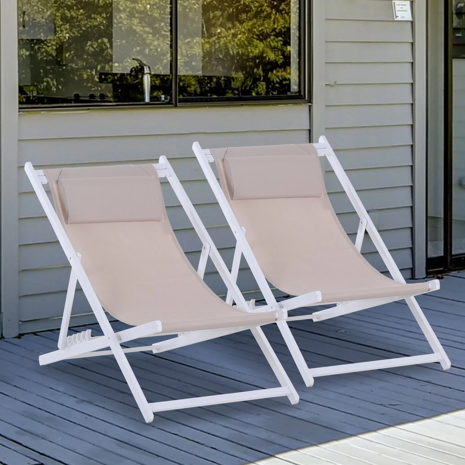 Textilene Chaise Lounge Recliner Chair Adjustable Sun Lounger Patio White - Image 2