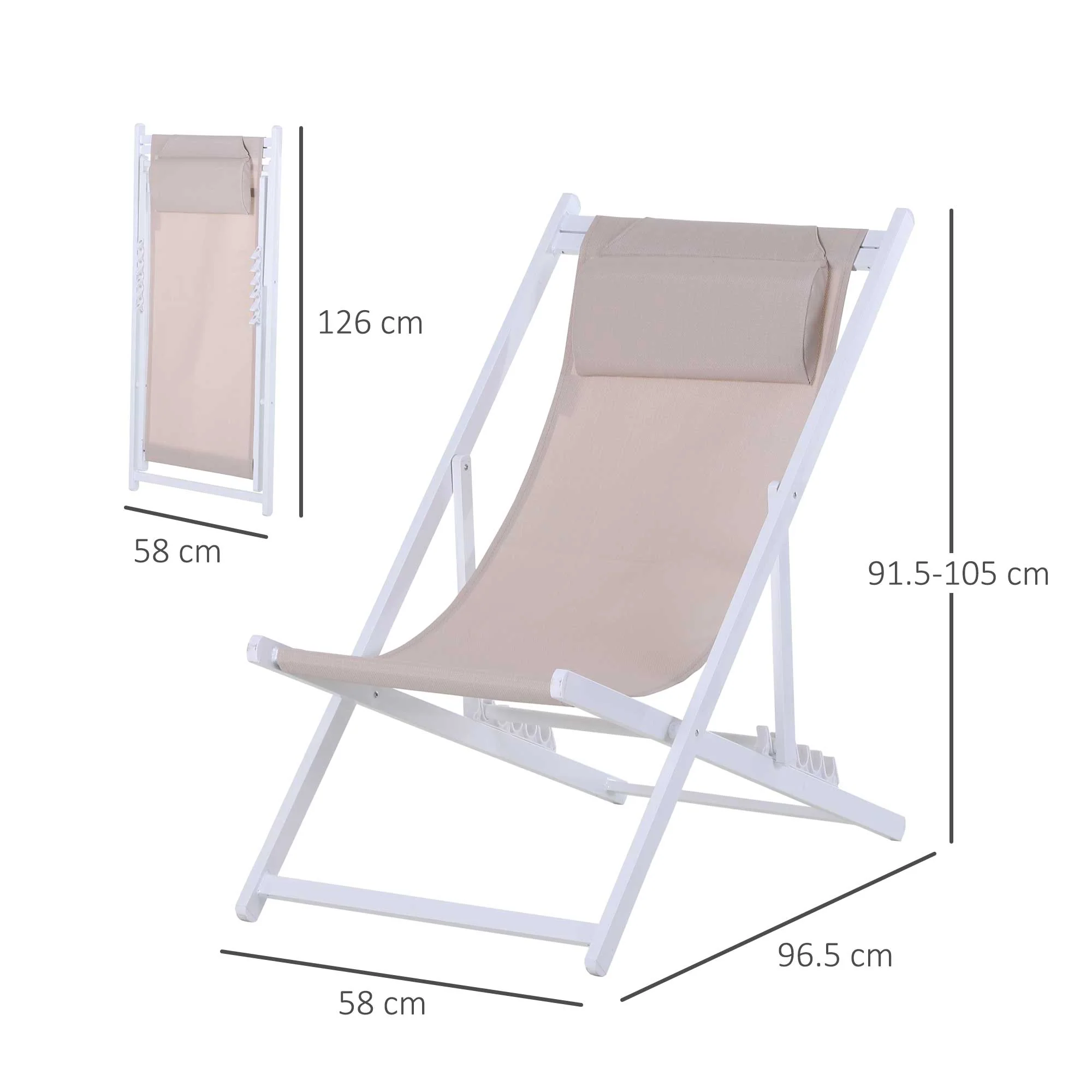 Textilene Chaise Lounge Recliner Chair Adjustable Sun Lounger Patio White - Image 3
