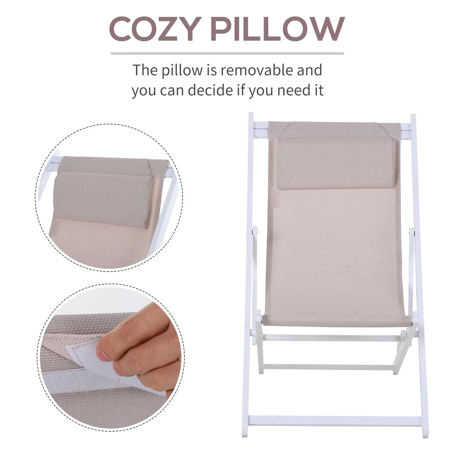 Textilene Chaise Lounge Recliner Chair Adjustable Sun Lounger Patio White - Image 4