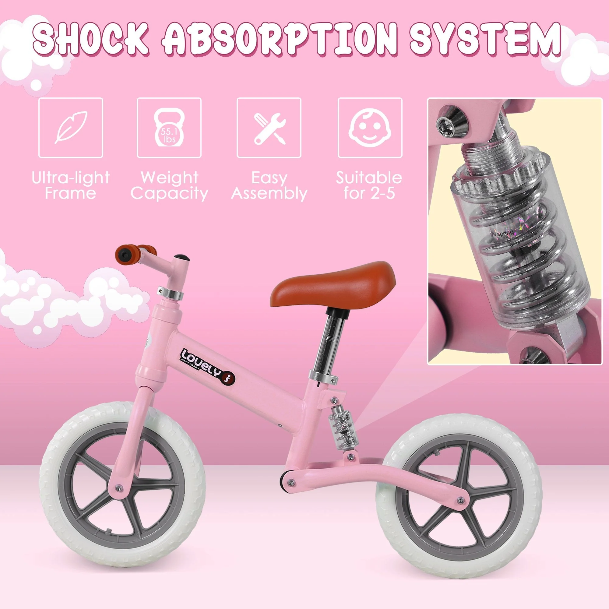 Toddler Balance Bike No Pedal Walk Training Pink - Image 5