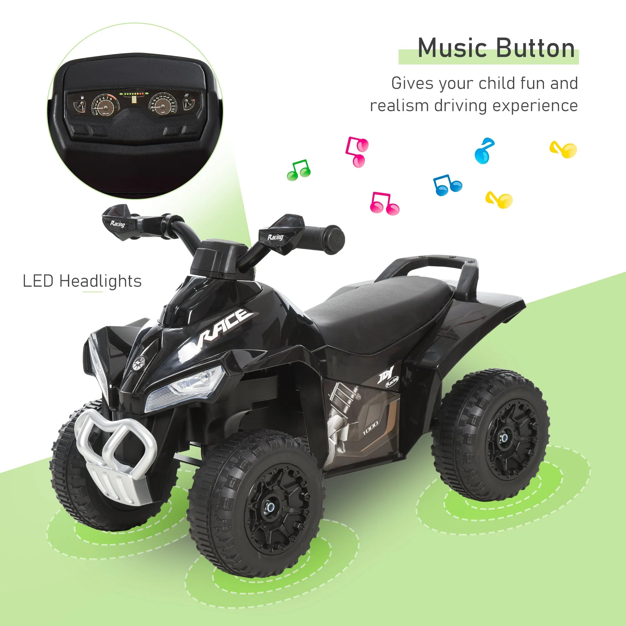 Toddler Kids Ride On Car Walker Foot To Floor Green/Black - Image 6