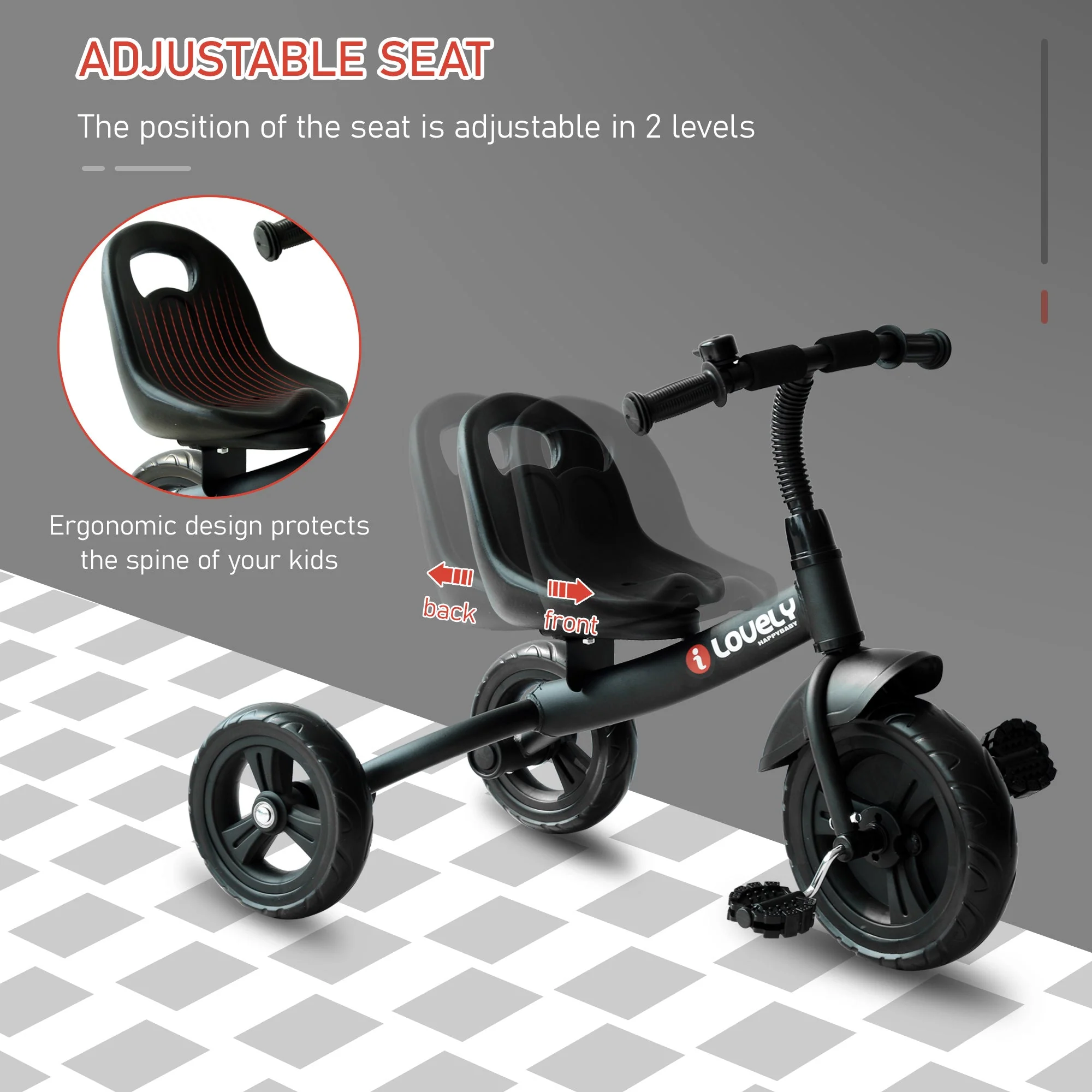 Toddler Three Wheel Plastic Trikes Black - Image 4