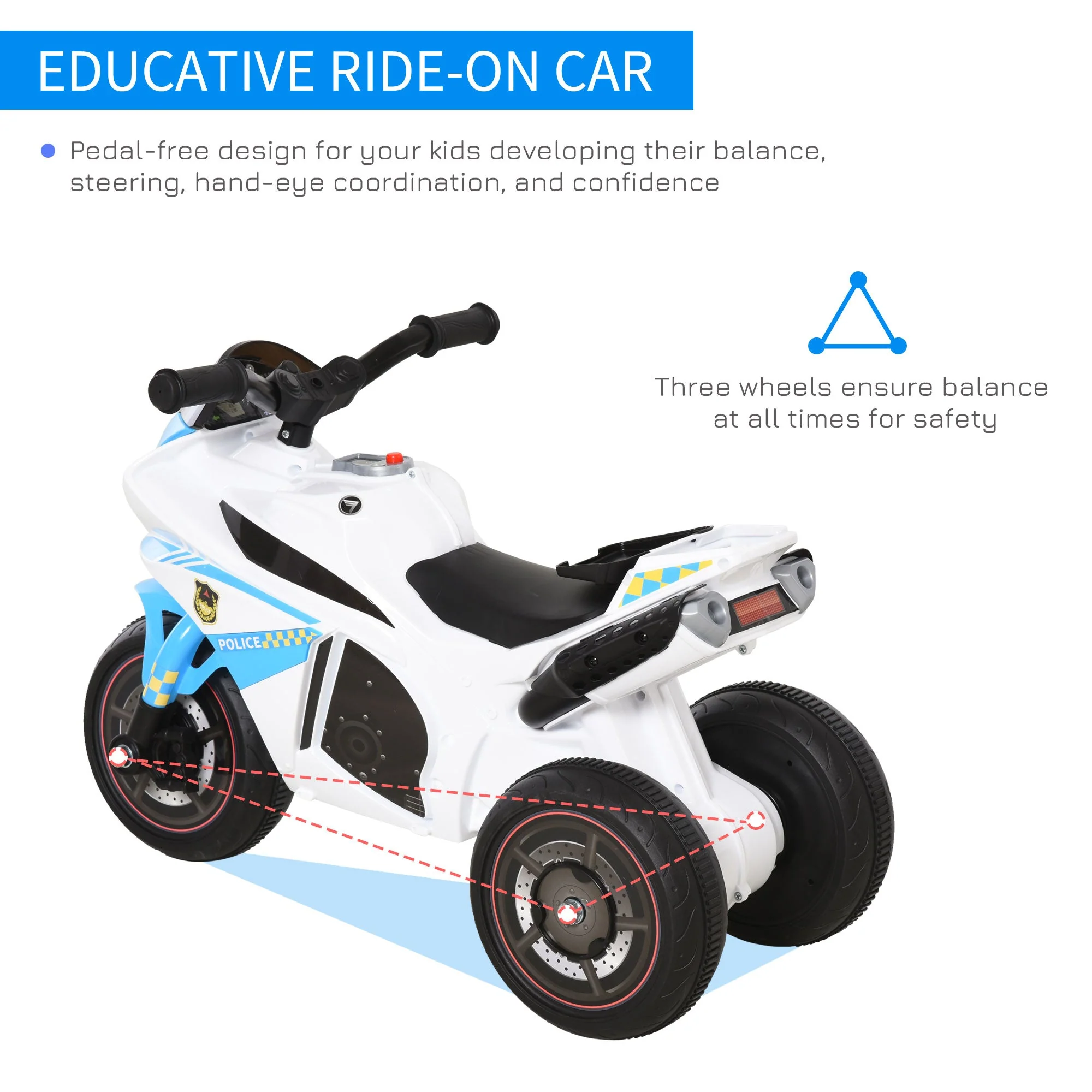 Toddlers 3-Wheel Plastic Motorcycle Push Walker Blue/White - Image 4