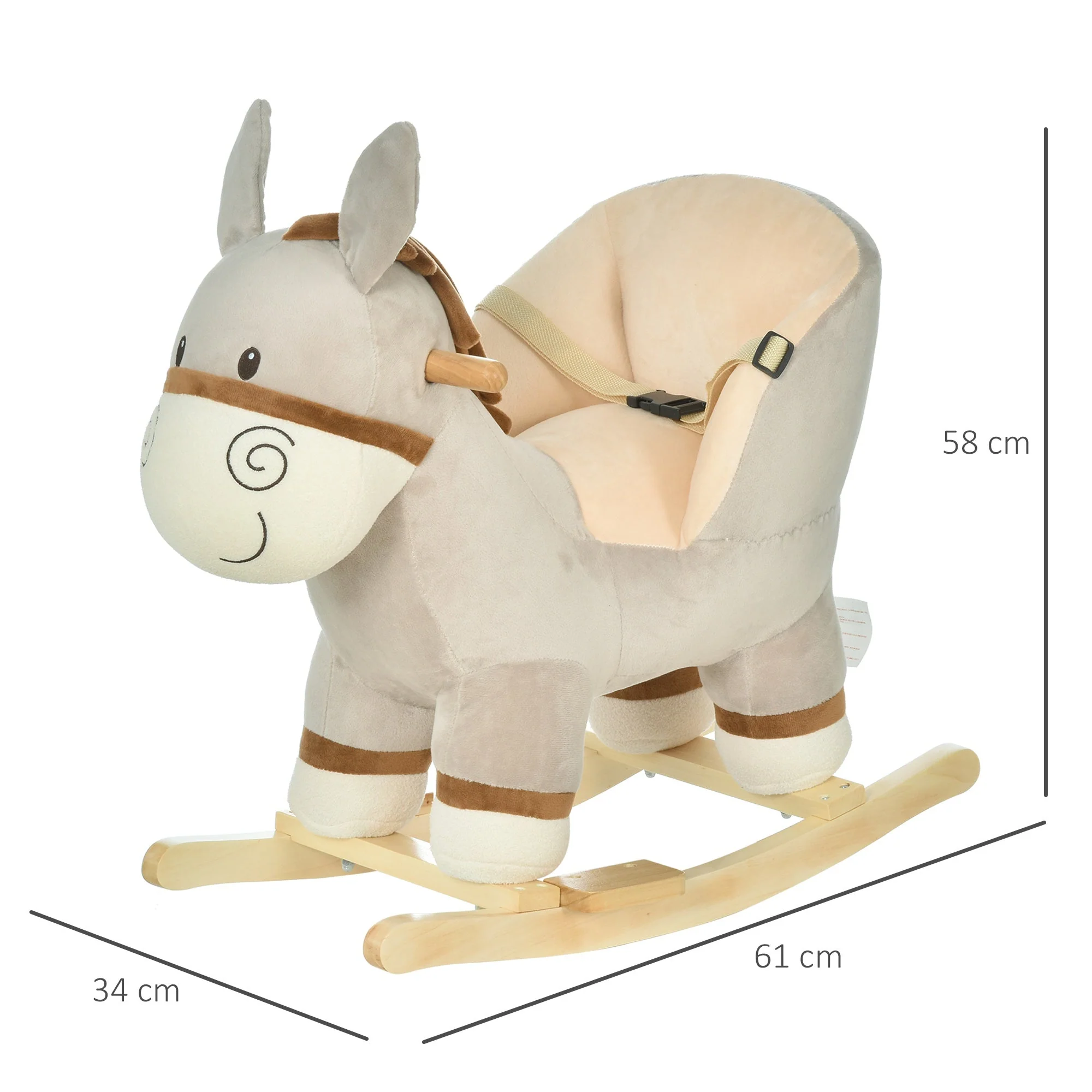 Toddlers Donkey Plush Rocking Ride On w/ Sound Grey - Image 3