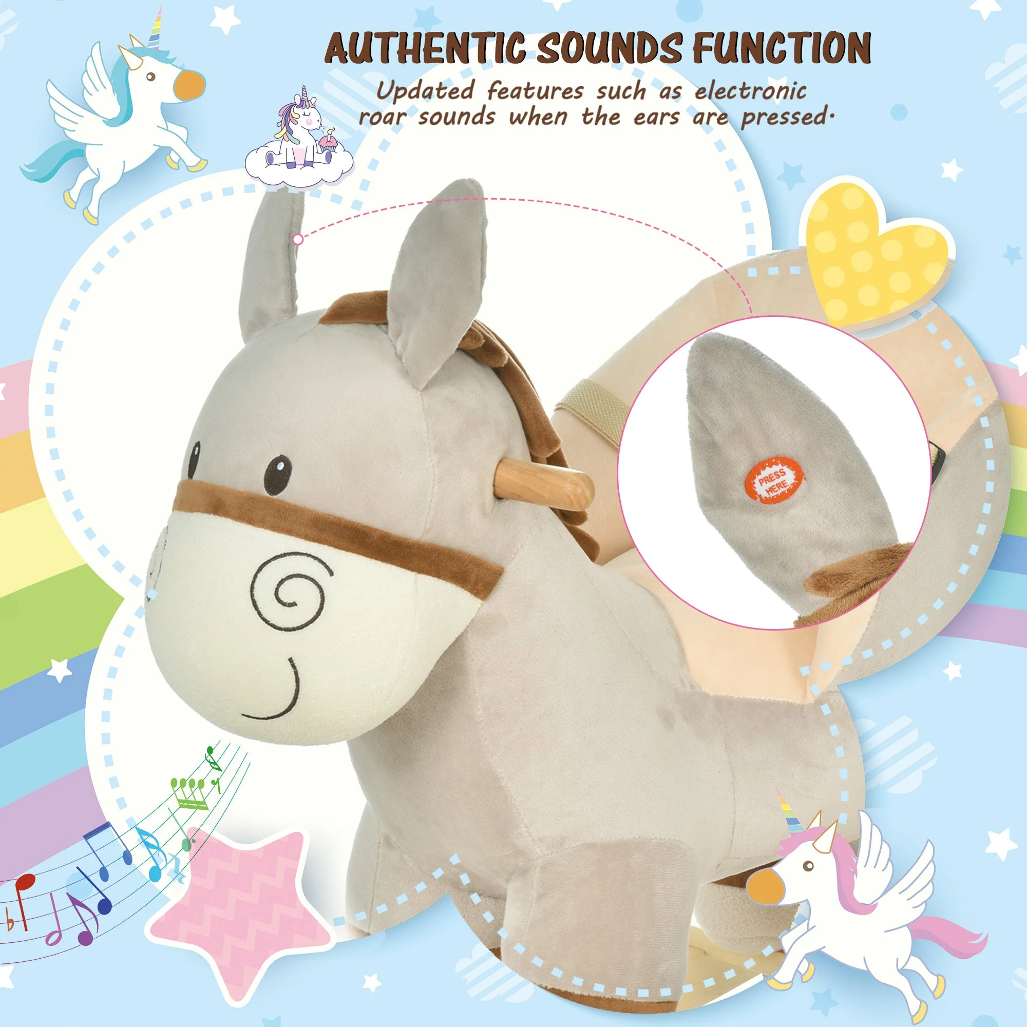 Toddlers Donkey Plush Rocking Ride On w/ Sound Grey - Image 4