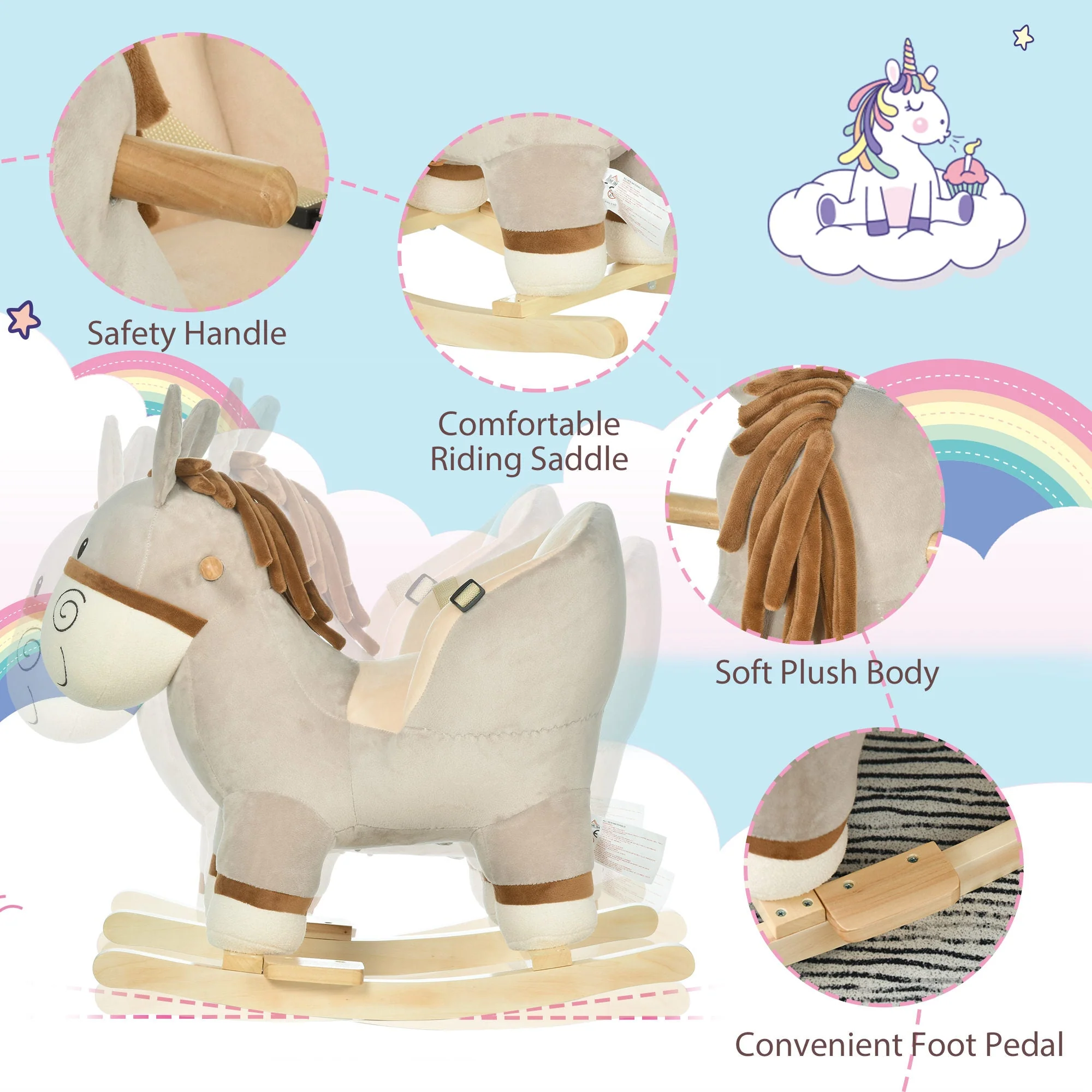 Toddlers Donkey Plush Rocking Ride On w/ Sound Grey - Image 5