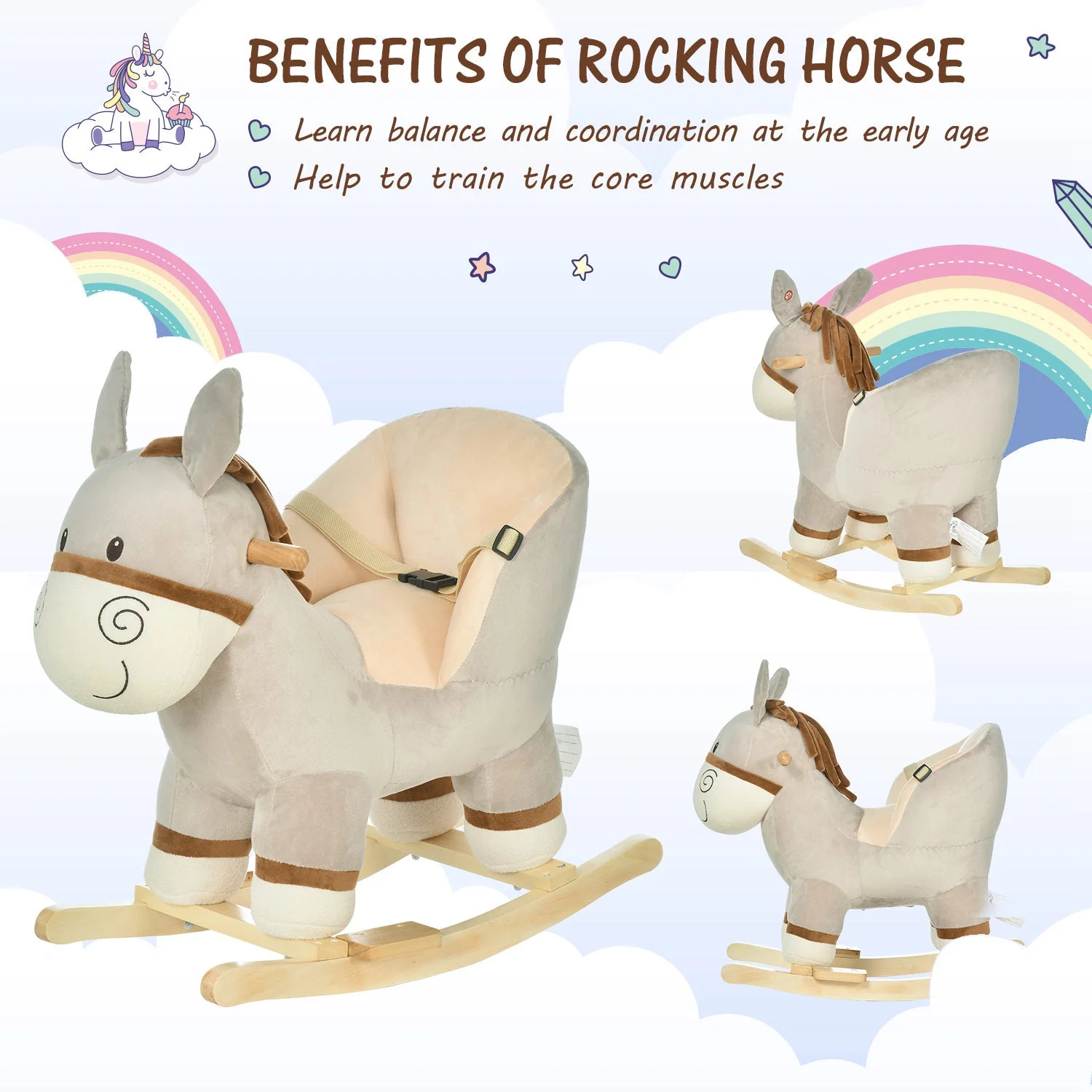 Toddlers Donkey Plush Rocking Ride On w/ Sound Grey - Image 6