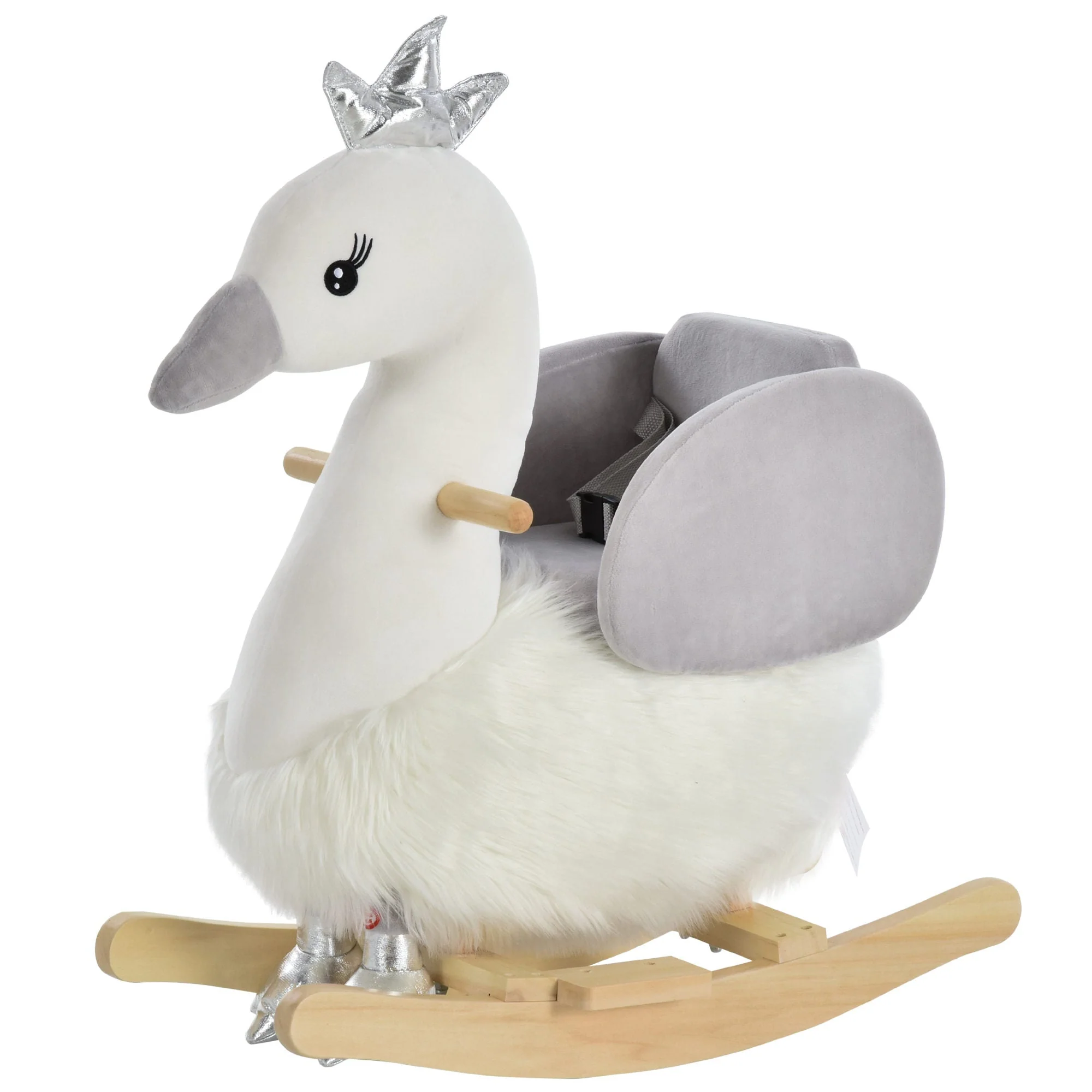 Toddlers Swan Plush Rocking Ride On w/ Sound White/Grey - Image 2
