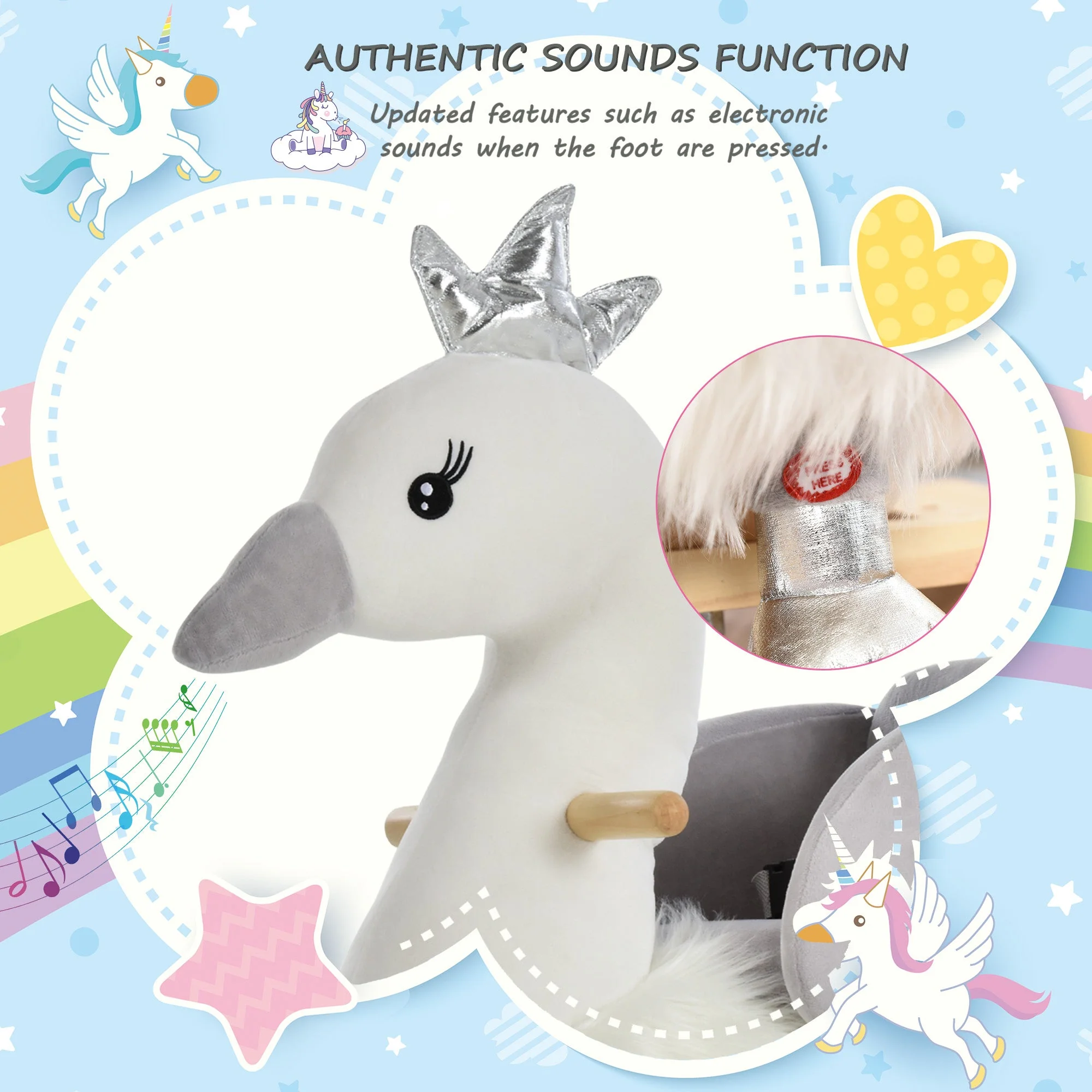 Toddlers Swan Plush Rocking Ride On w/ Sound White/Grey - Image 6