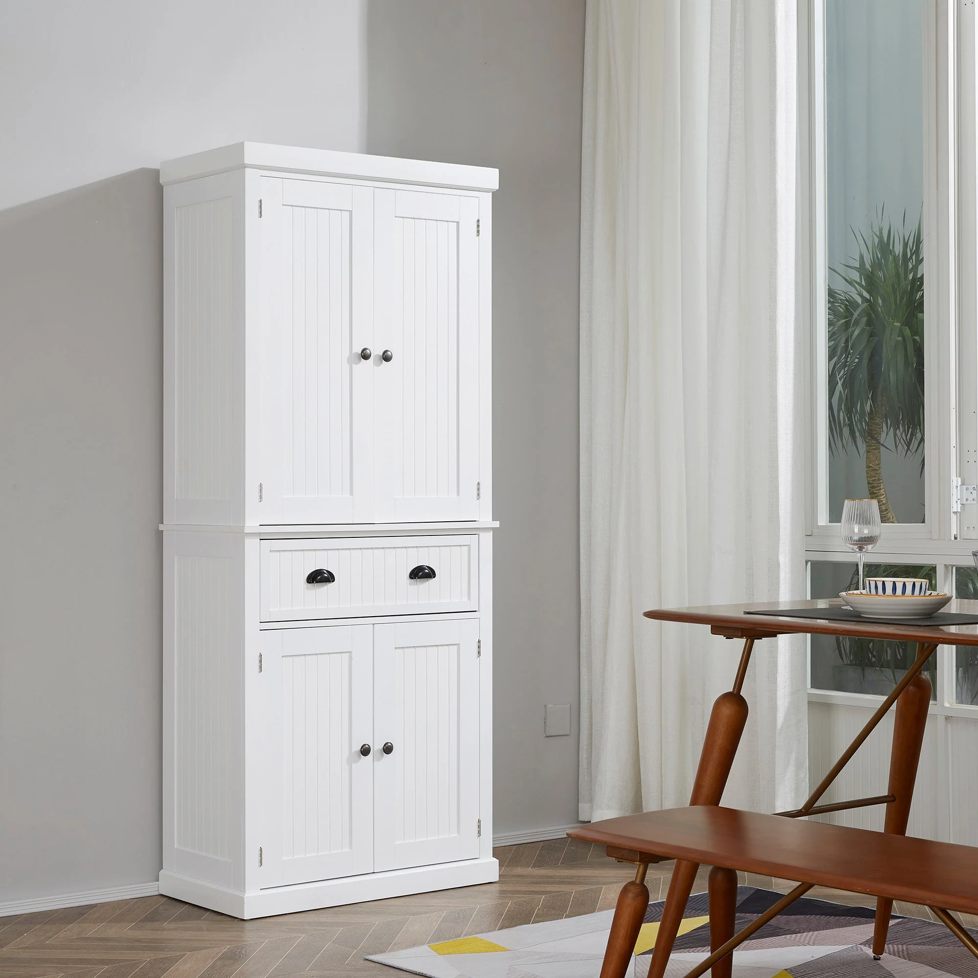 Traditional Kitchen Cupboard Freestanding Storage Cabinet with Drawer - Image 2