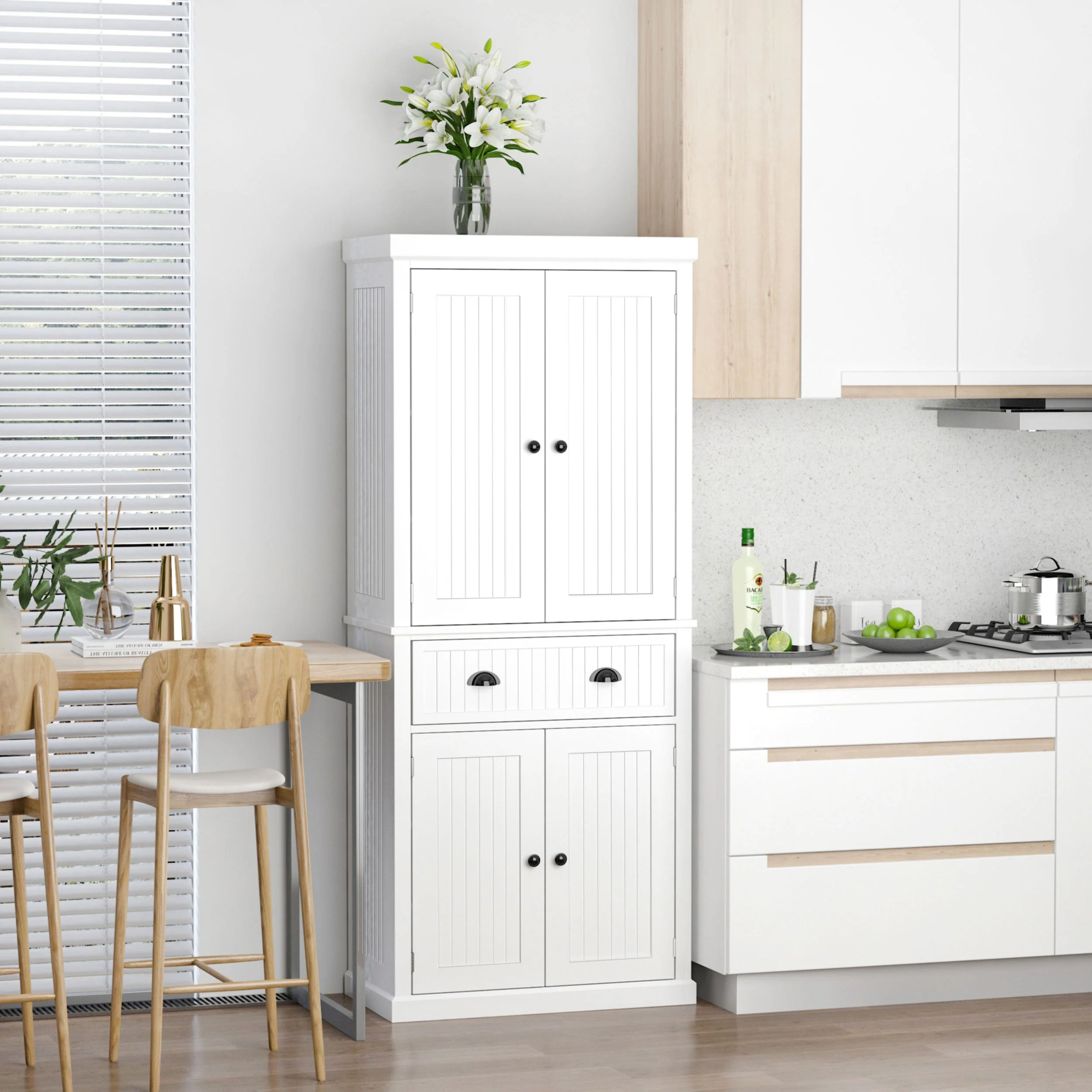 Traditional Kitchen Cupboard Freestanding Storage Cabinet with Drawer - Image 4