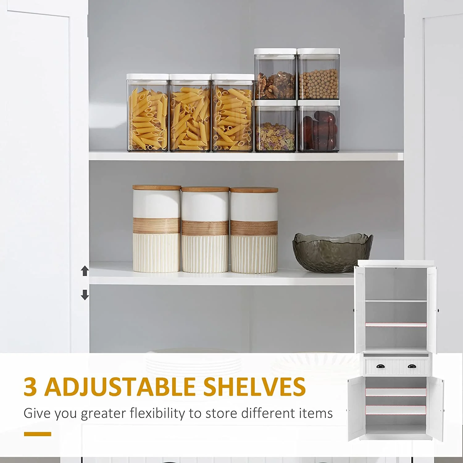 Traditional Kitchen Cupboard Freestanding Storage Cabinet with Drawer - Image 9