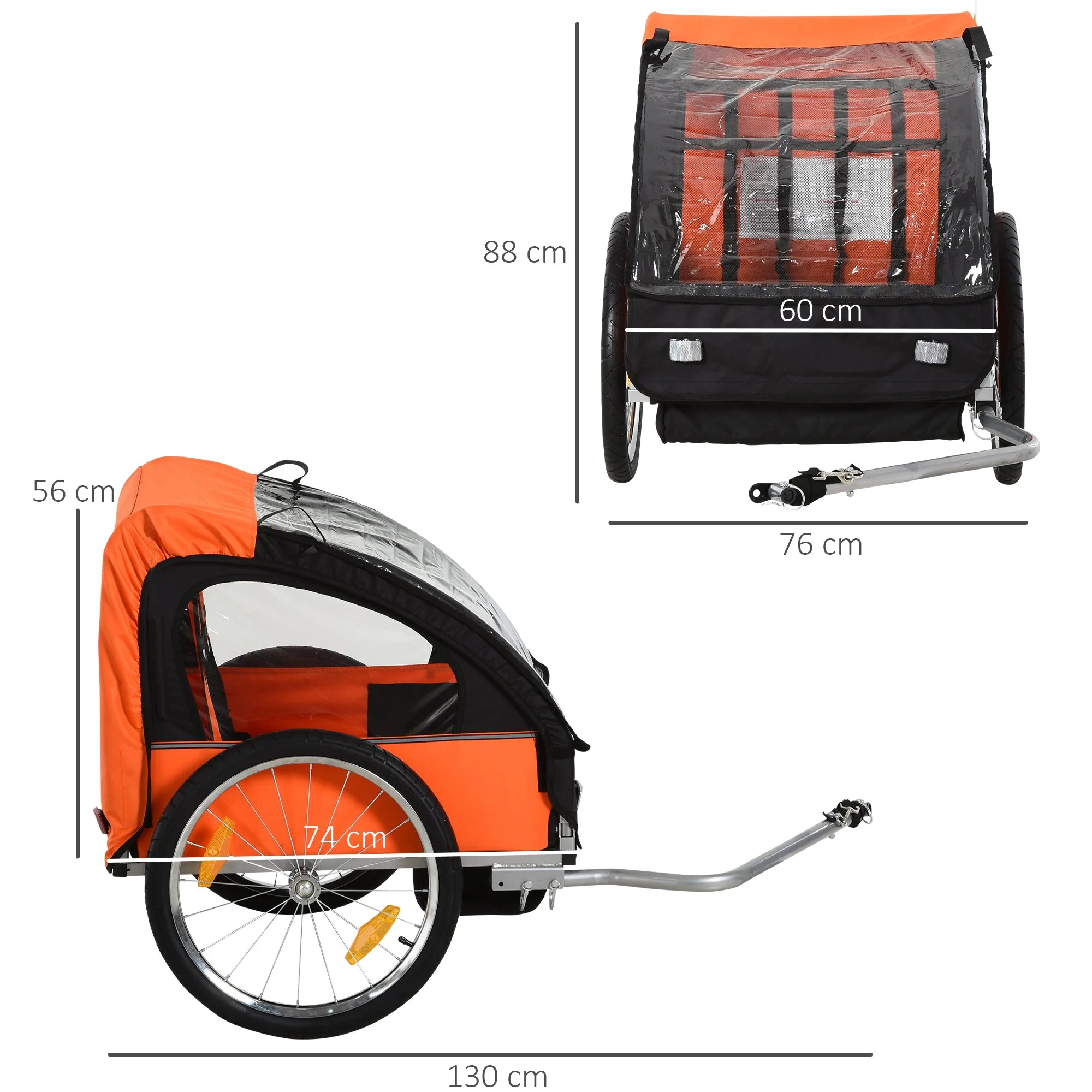 Trailer for Kids Steel Frame Children's 2 Seater Bike Trailer Orange - Image 3
