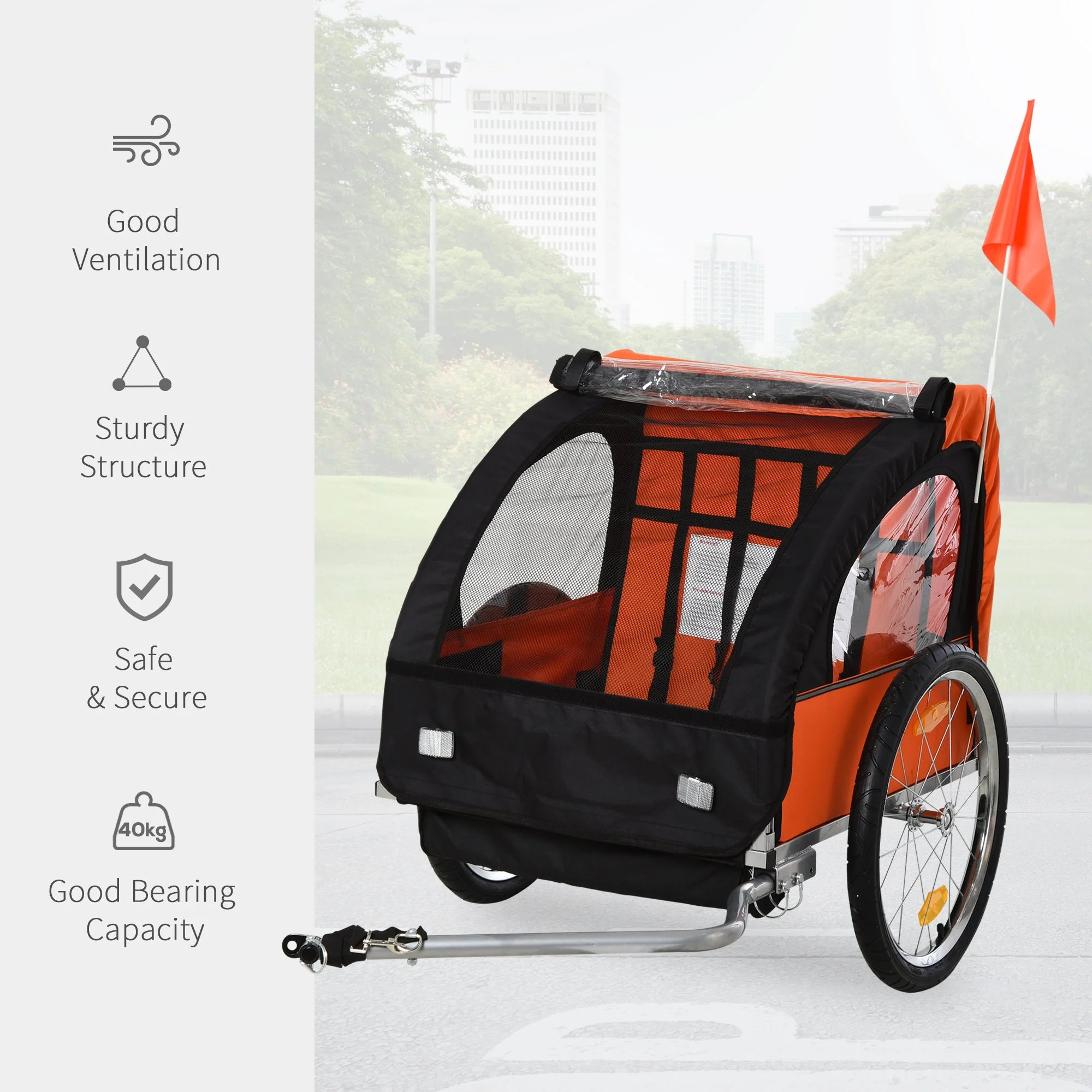 Trailer for Kids Steel Frame Children's 2 Seater Bike Trailer Orange - Image 5