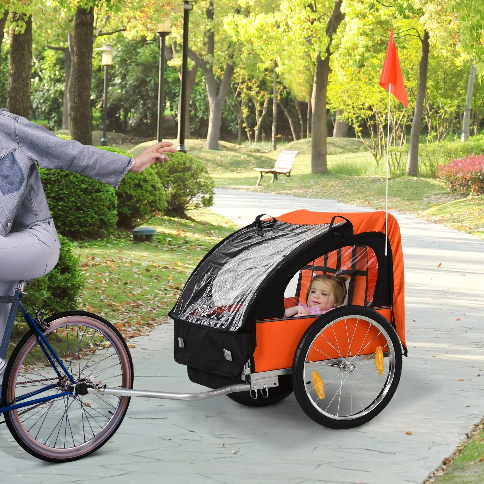 Trailer for Kids Steel Frame Children's 2 Seater Bike Trailer Orange - Image 7