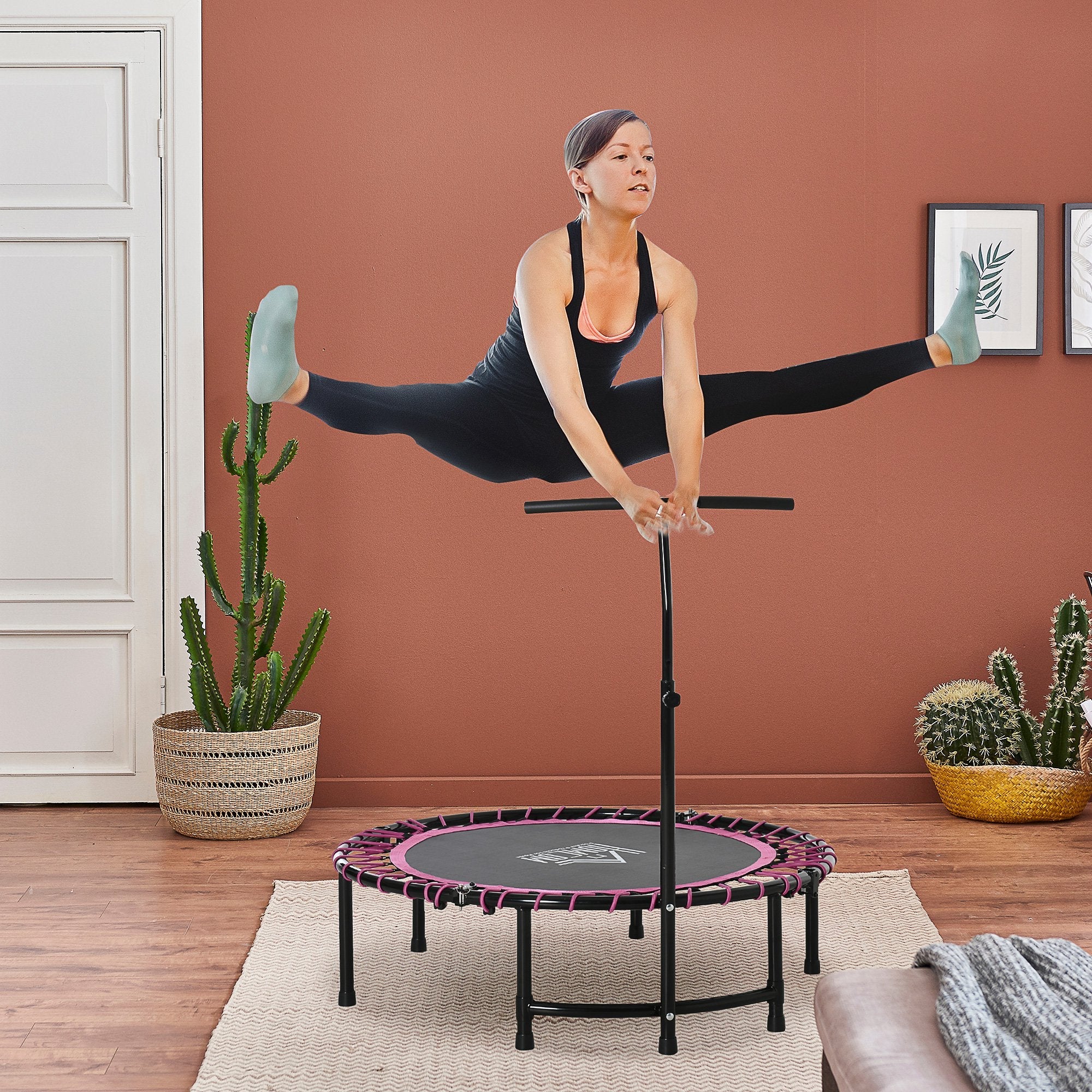 Trampoline Outdoor Bouncer Jumper 3-Level Adjustable Handle Adult Kid -Pink - Image 2