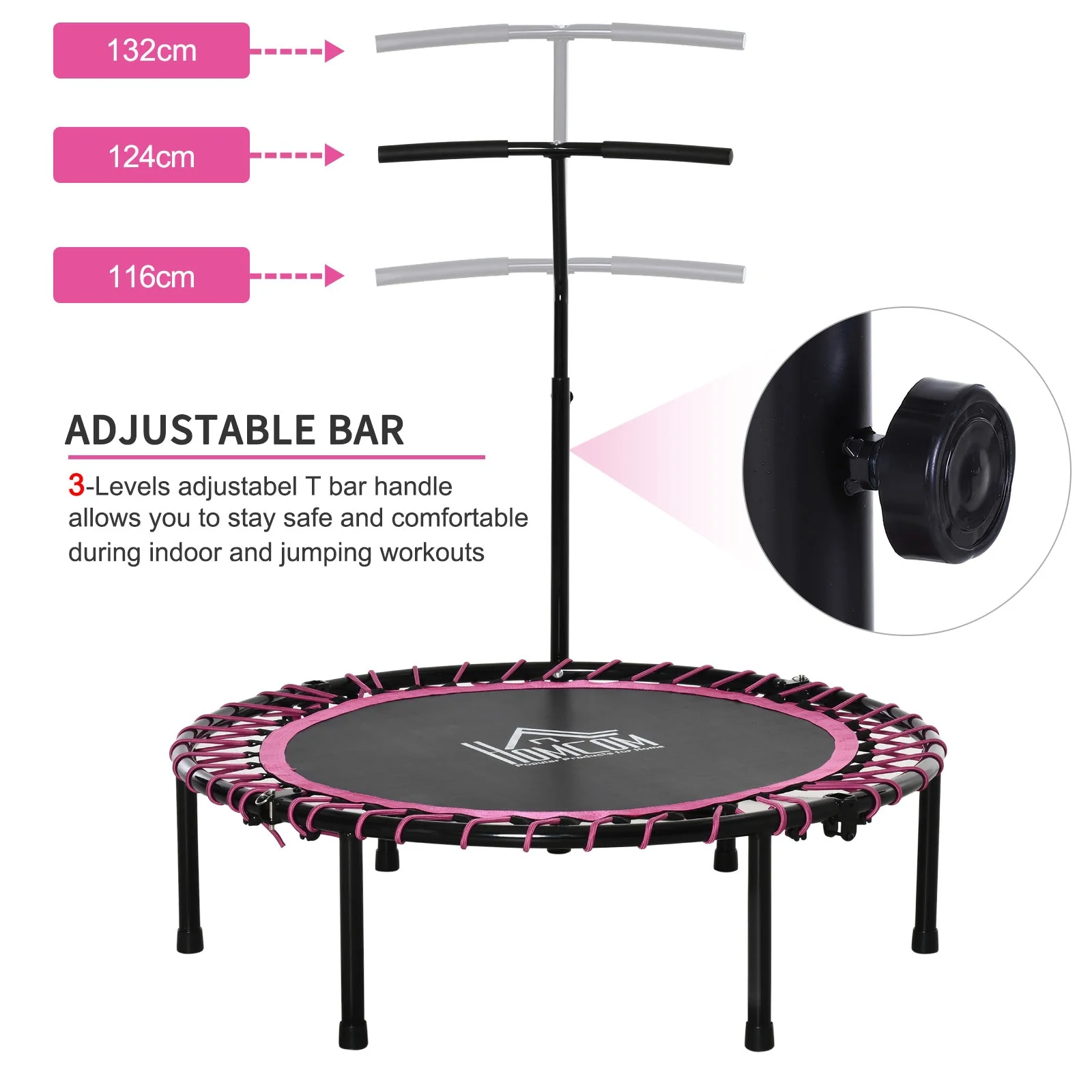Trampoline Outdoor Bouncer Jumper 3-Level Adjustable Handle Adult Kid -Pink - Image 4