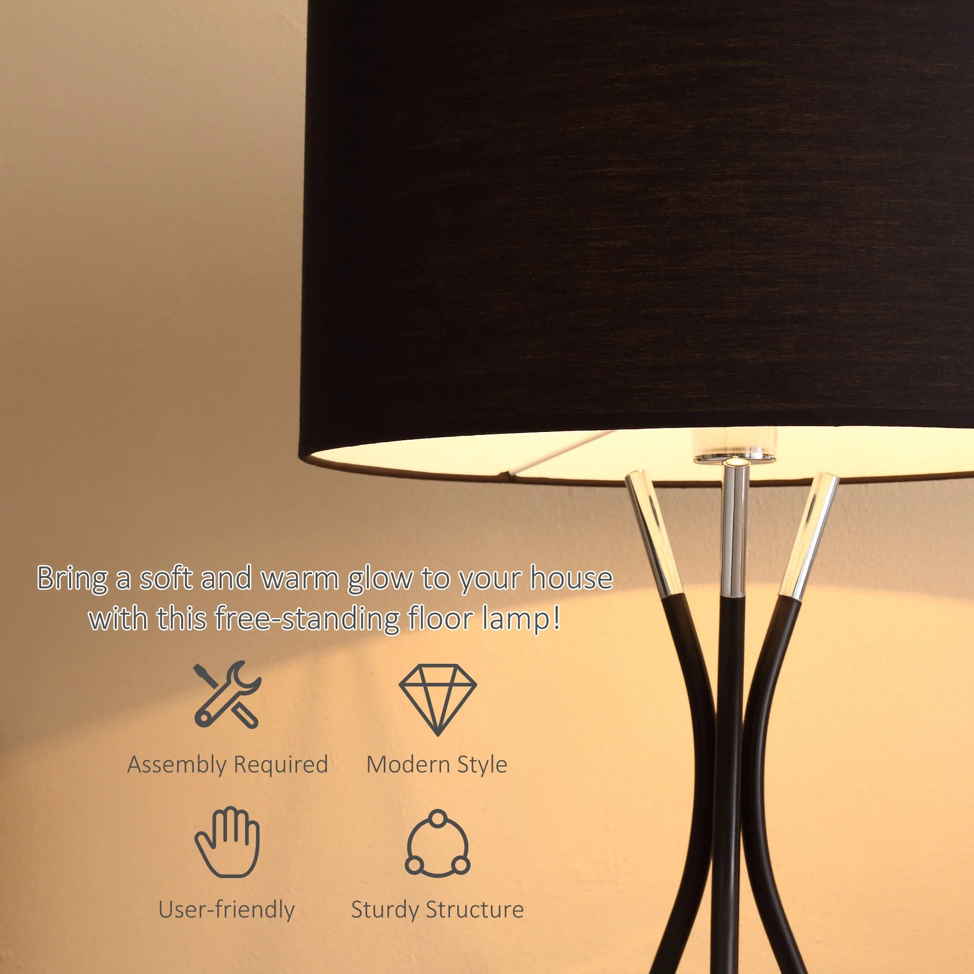 Tripod Floor Lamp Free Standing Light w/ Metal Frame & E27 Base for Living Room - Image 4