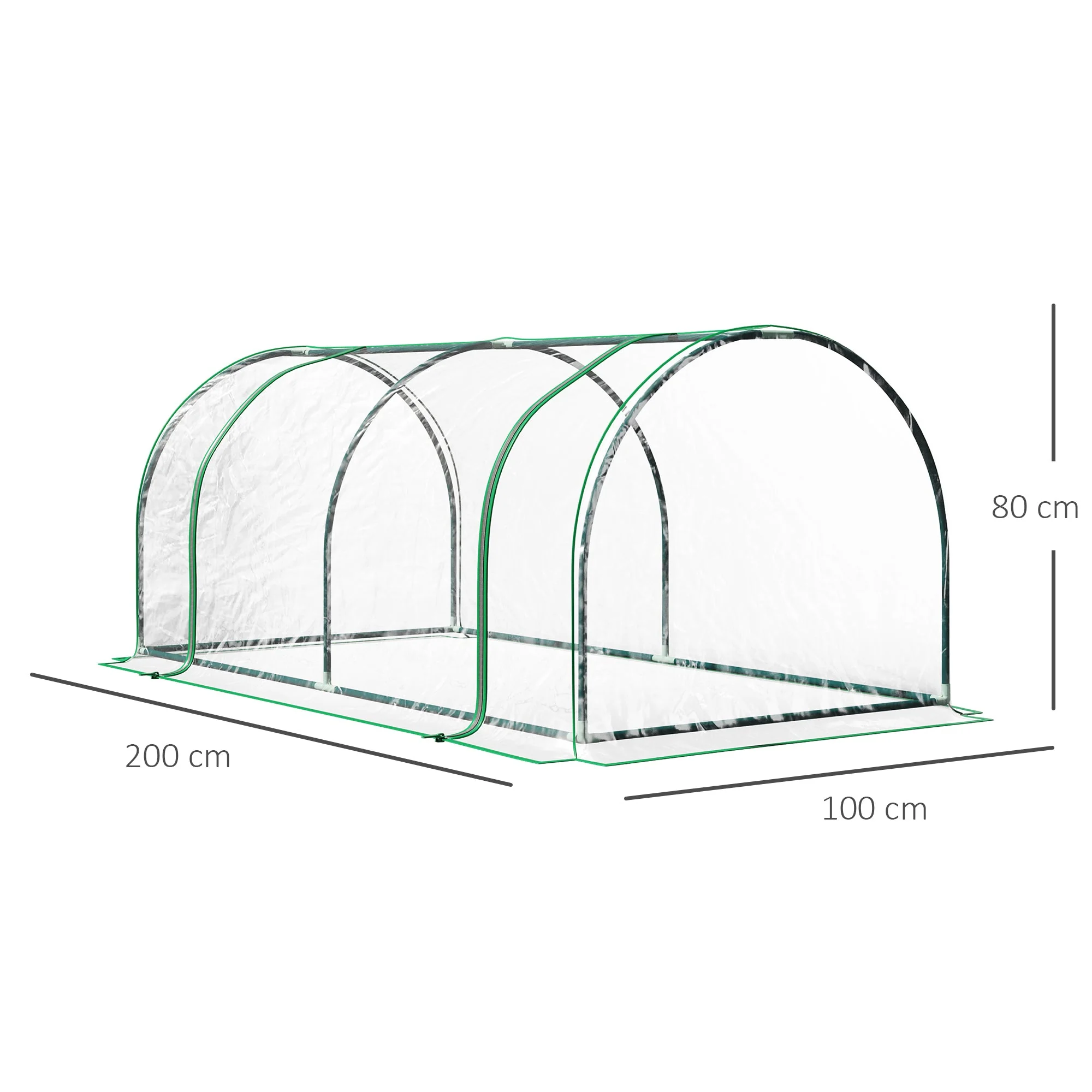 Tunnel Greenhouse Green Grow House Steel Frame Garden Outdoor 200 x 100 x 80cm - Image 3