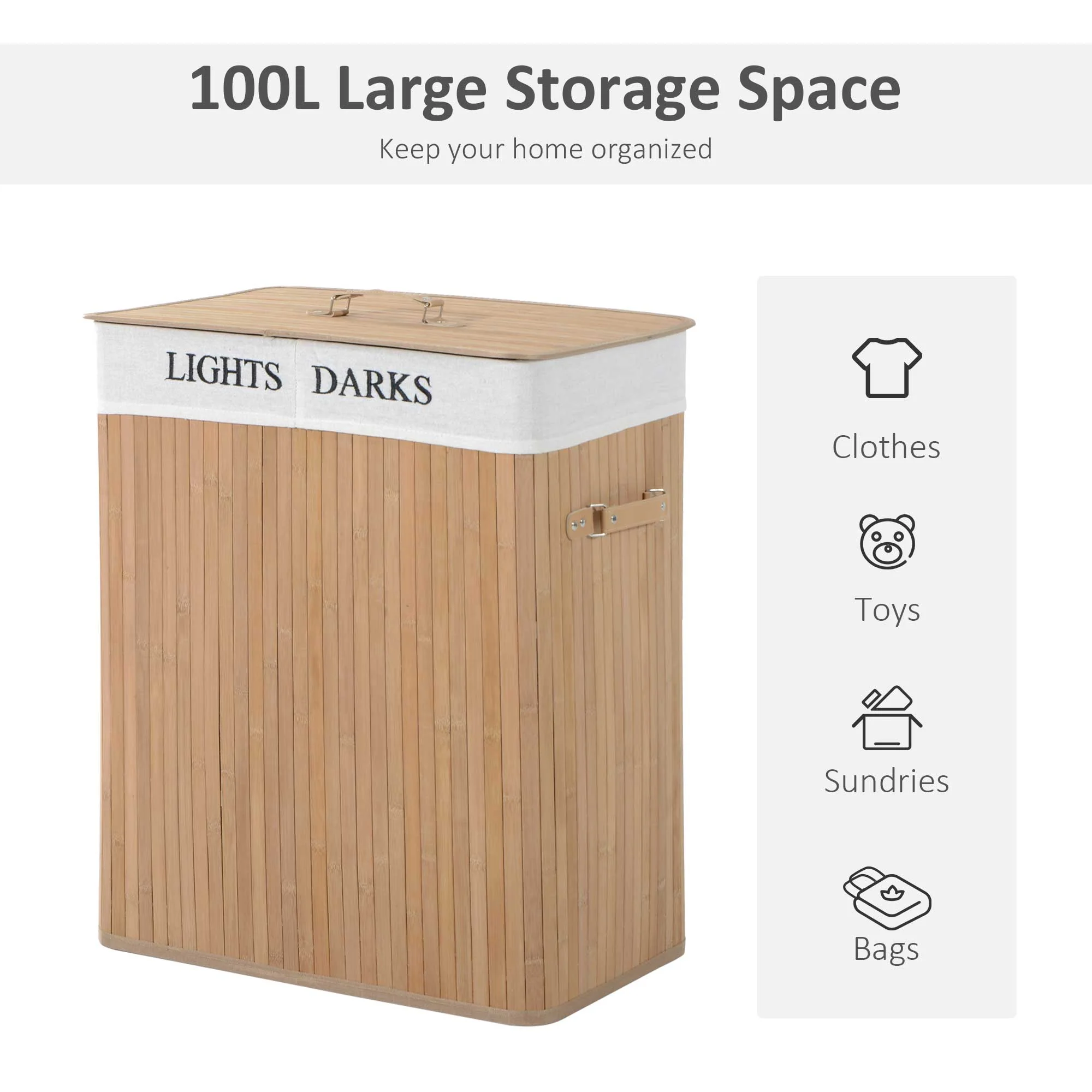 Two-Compartment Wooden Laundry Basket - Image 4