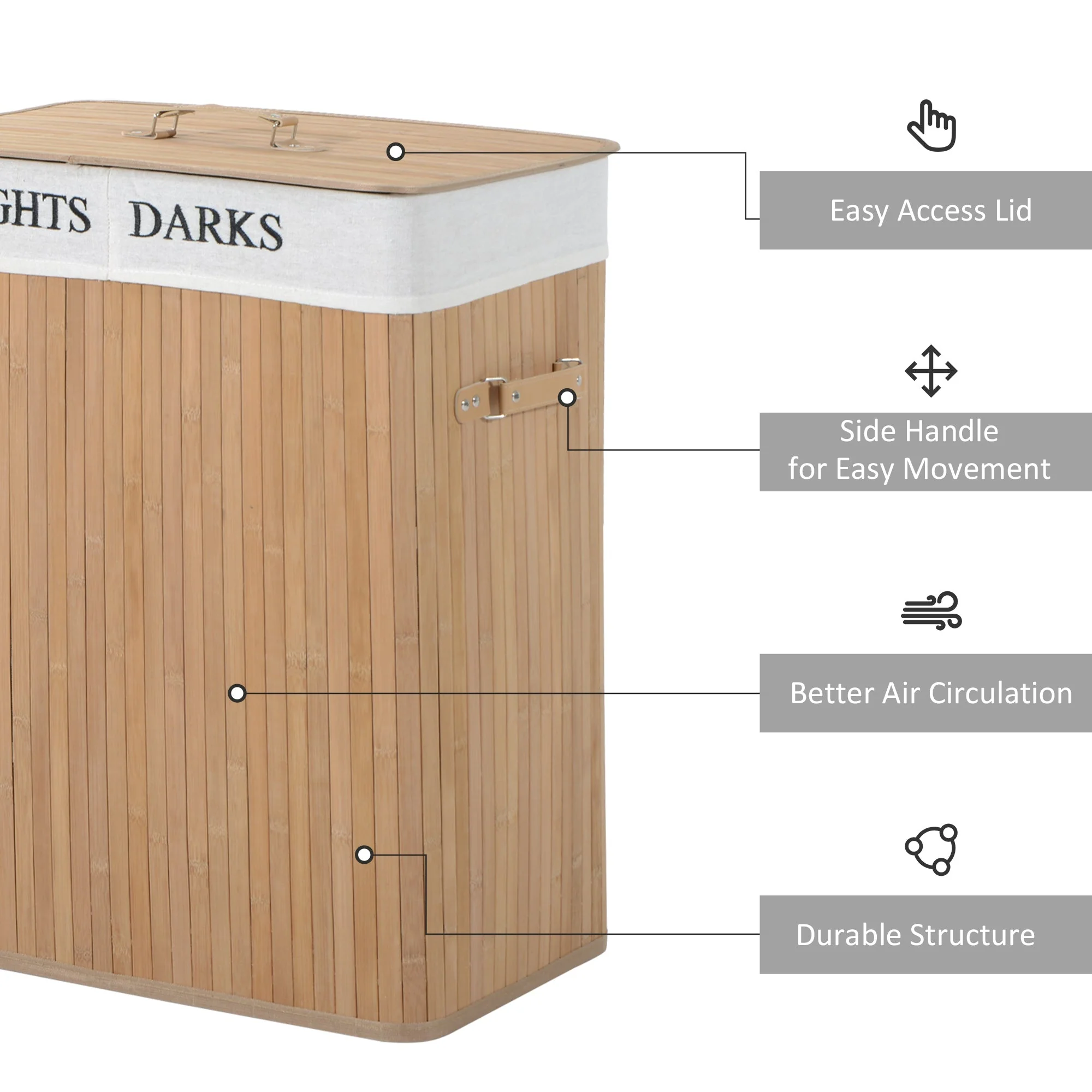 Two-Compartment Wooden Laundry Basket - Image 5